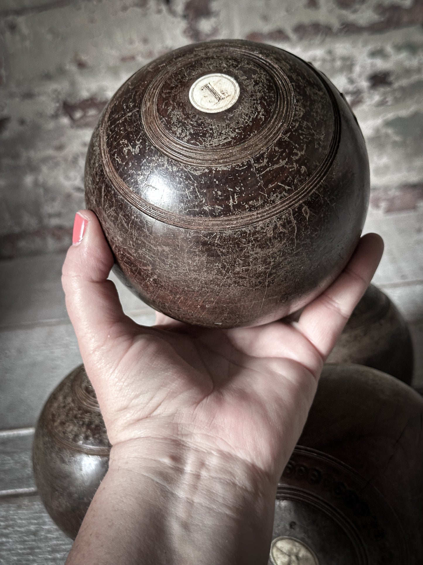 Antique Lignum Vitae Lawn Bowls – Set of Four