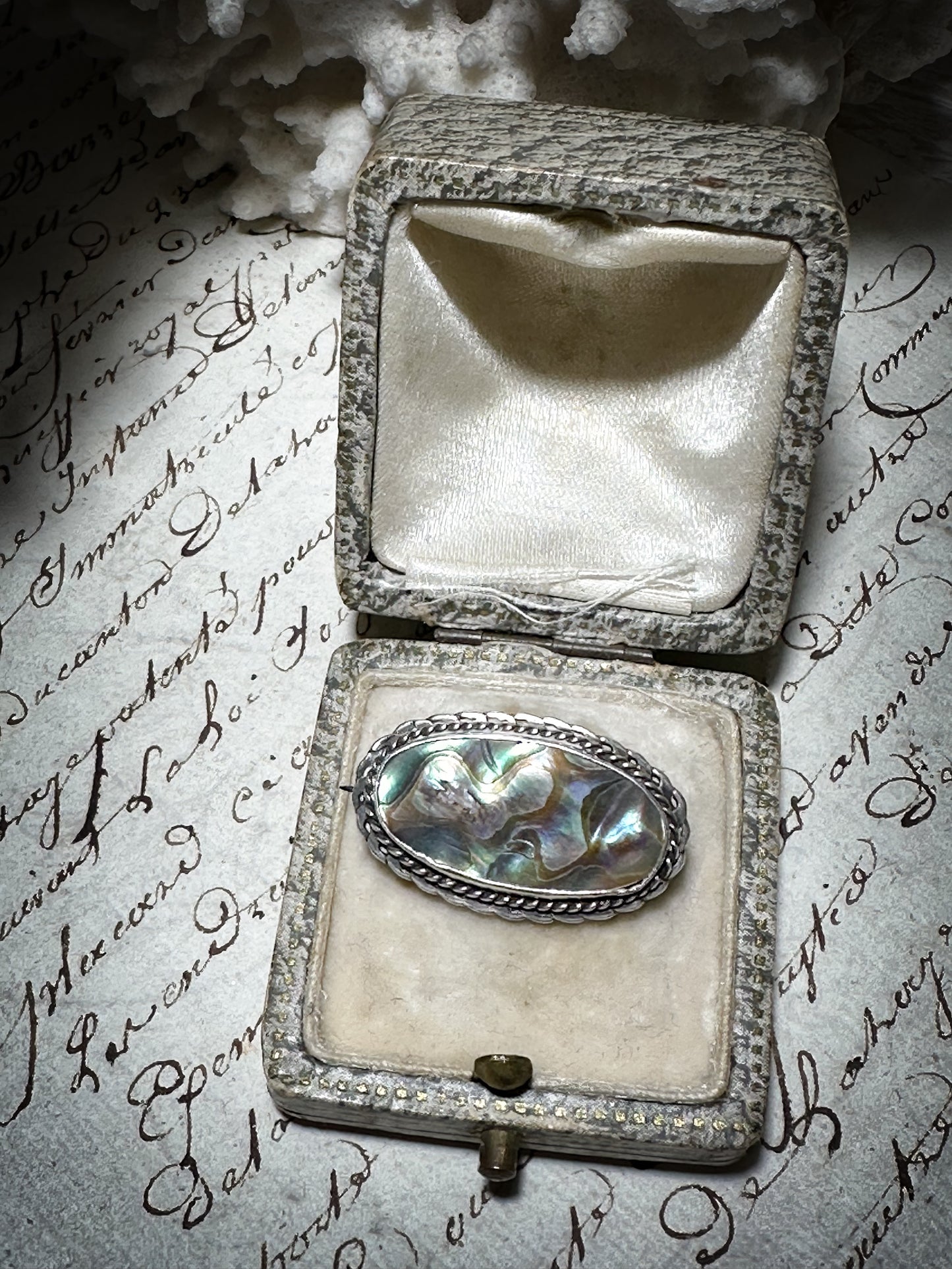 A lovely antique silver Paua brooch