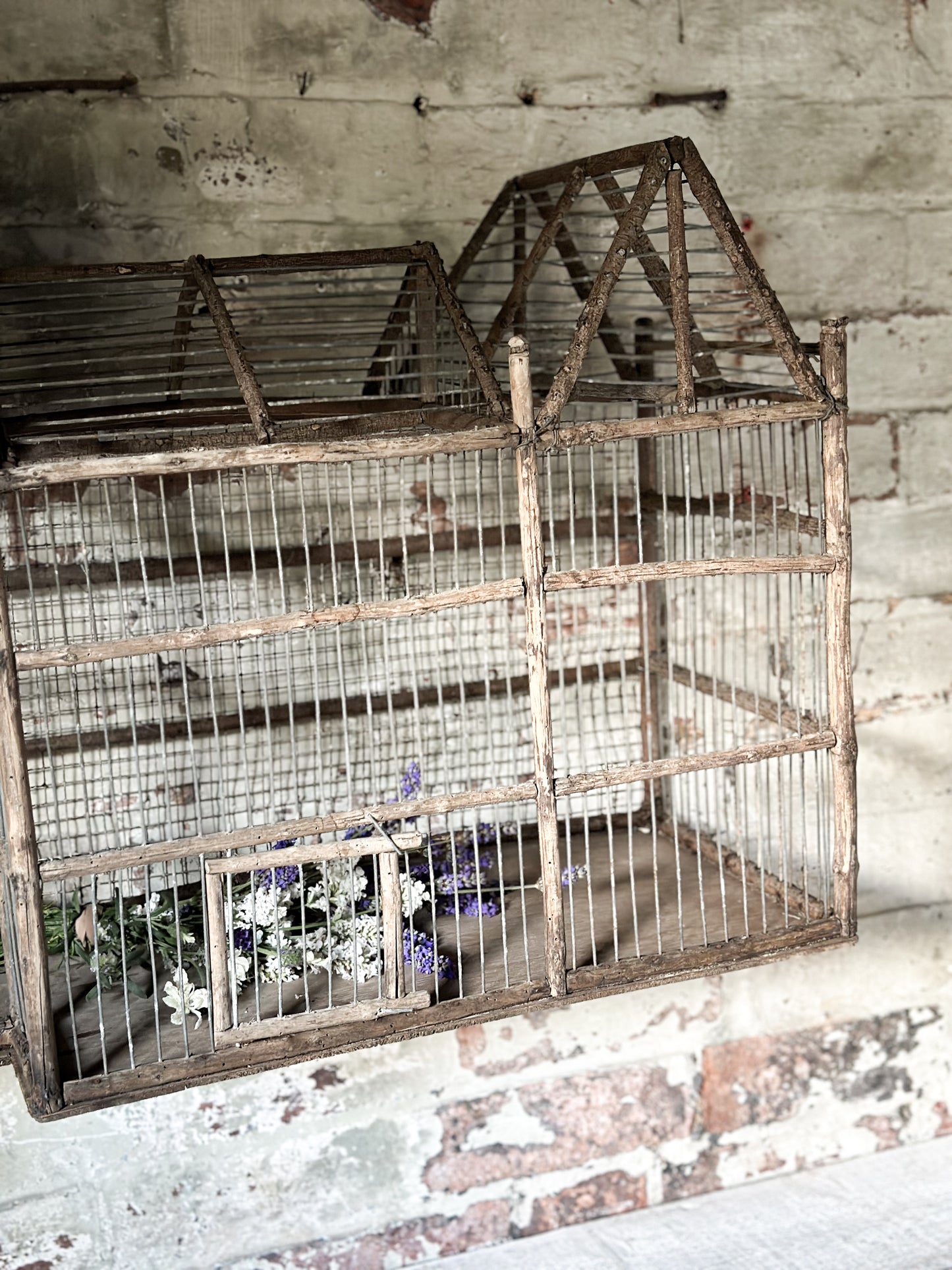 A French Primitive scratch built Bird Palace, Bird cage in the style of a Chateau