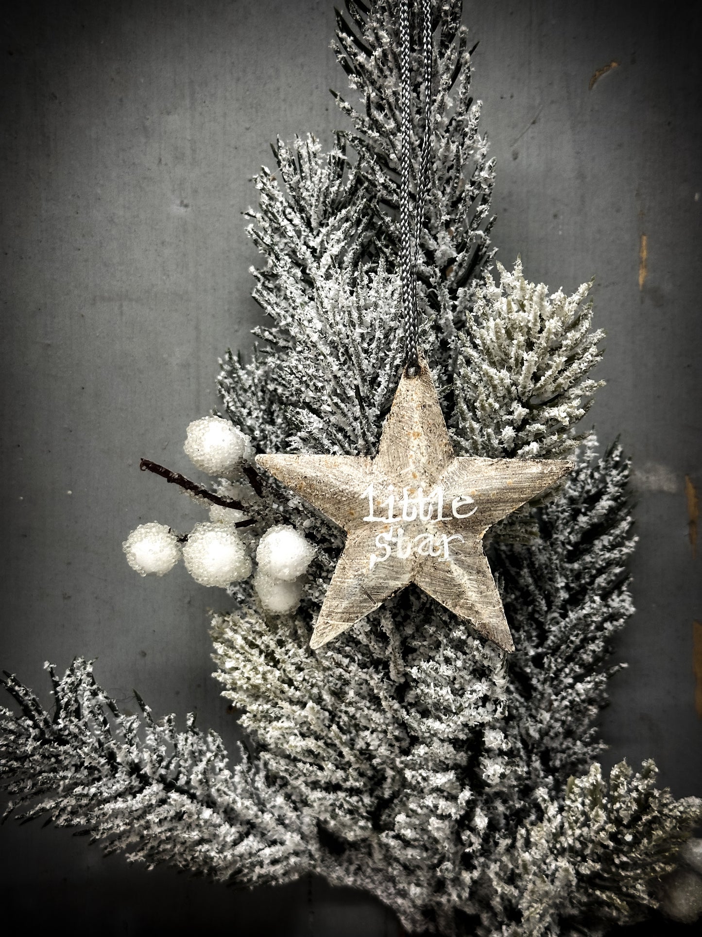 A medium Grey Tin Barn Star Christmas Decoration “Little Star”