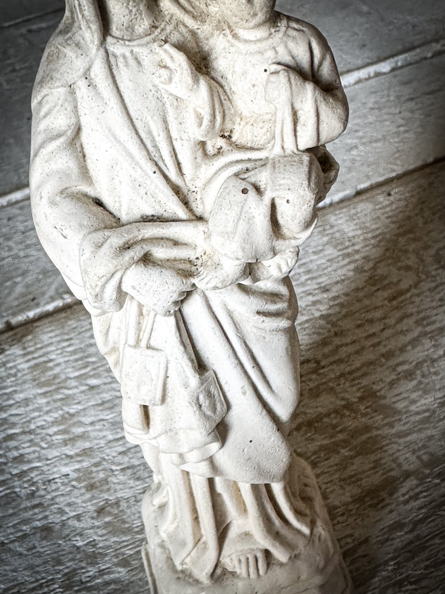 Antique French Chalk Ware Madonna Religious Statue