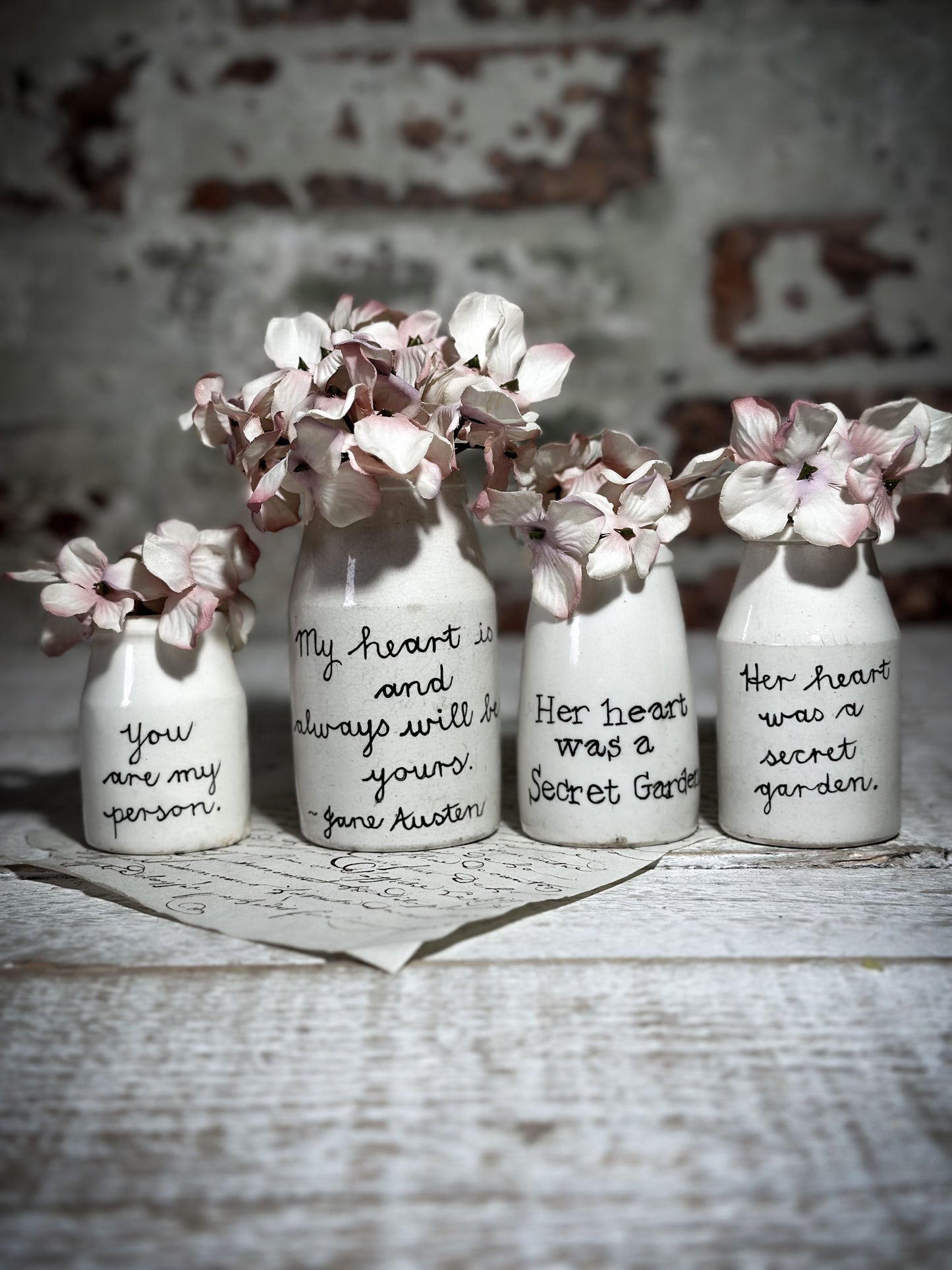 An Antique Creamery Vase Jar with a Hand Painted Inspirational Quote