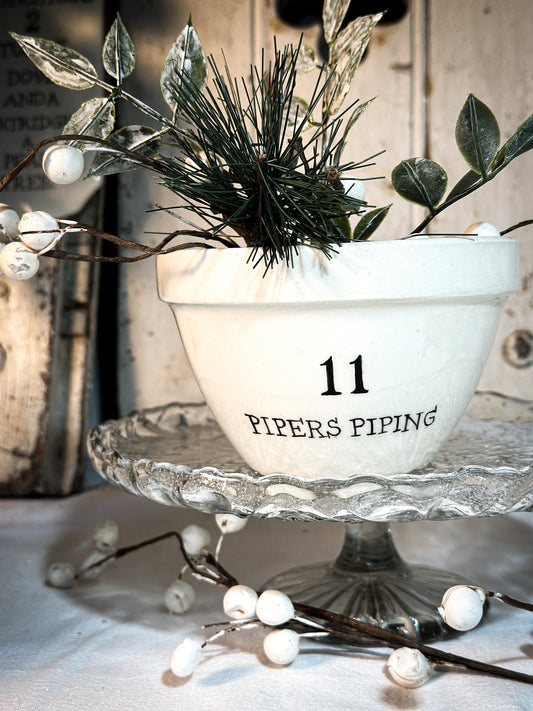 A beautiful vintage Illustrated Ironstone pudding bowl with a hand painted quote