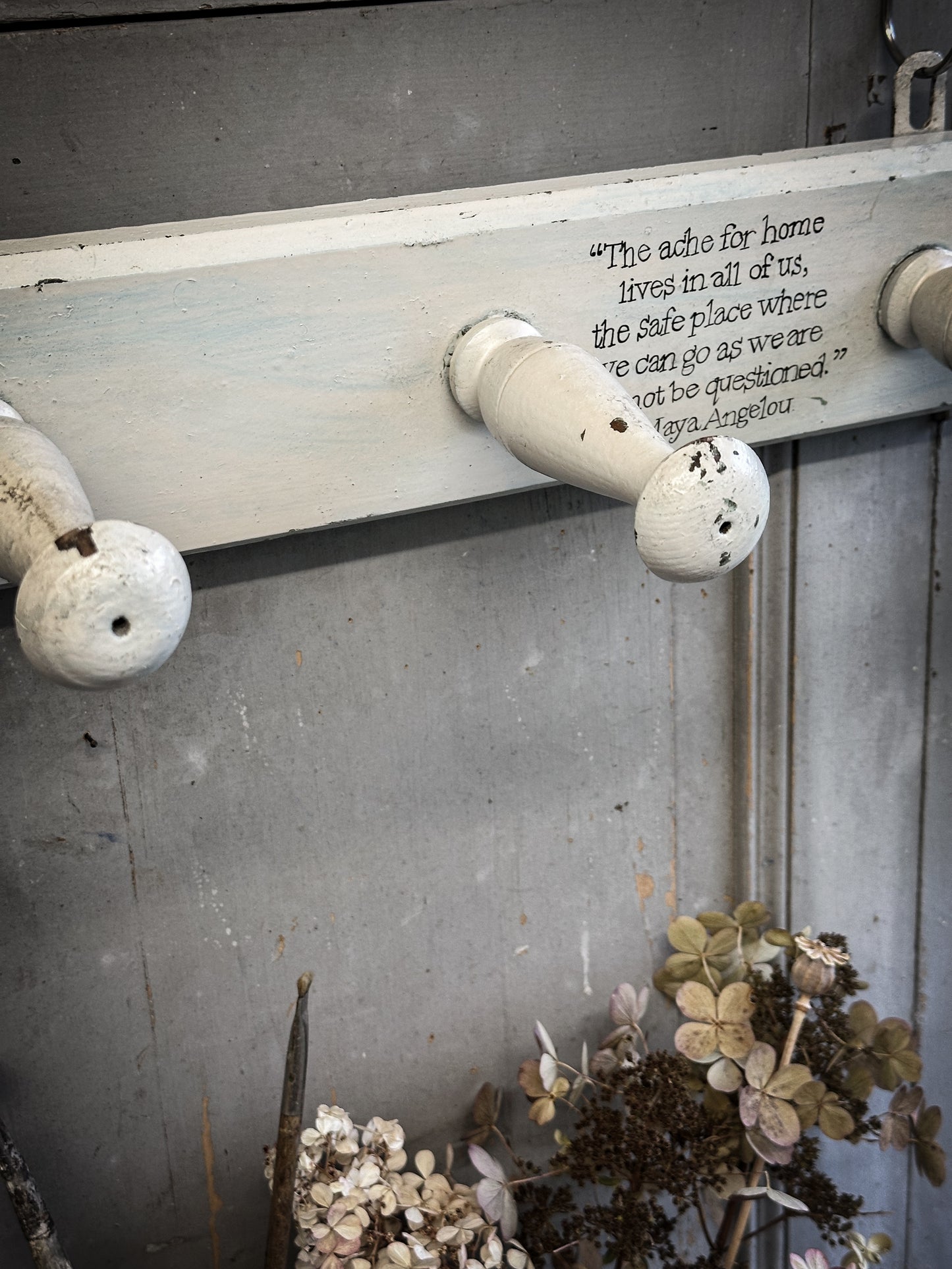 A Vintage Wooden French Coat Peg With Hand Painted Quote