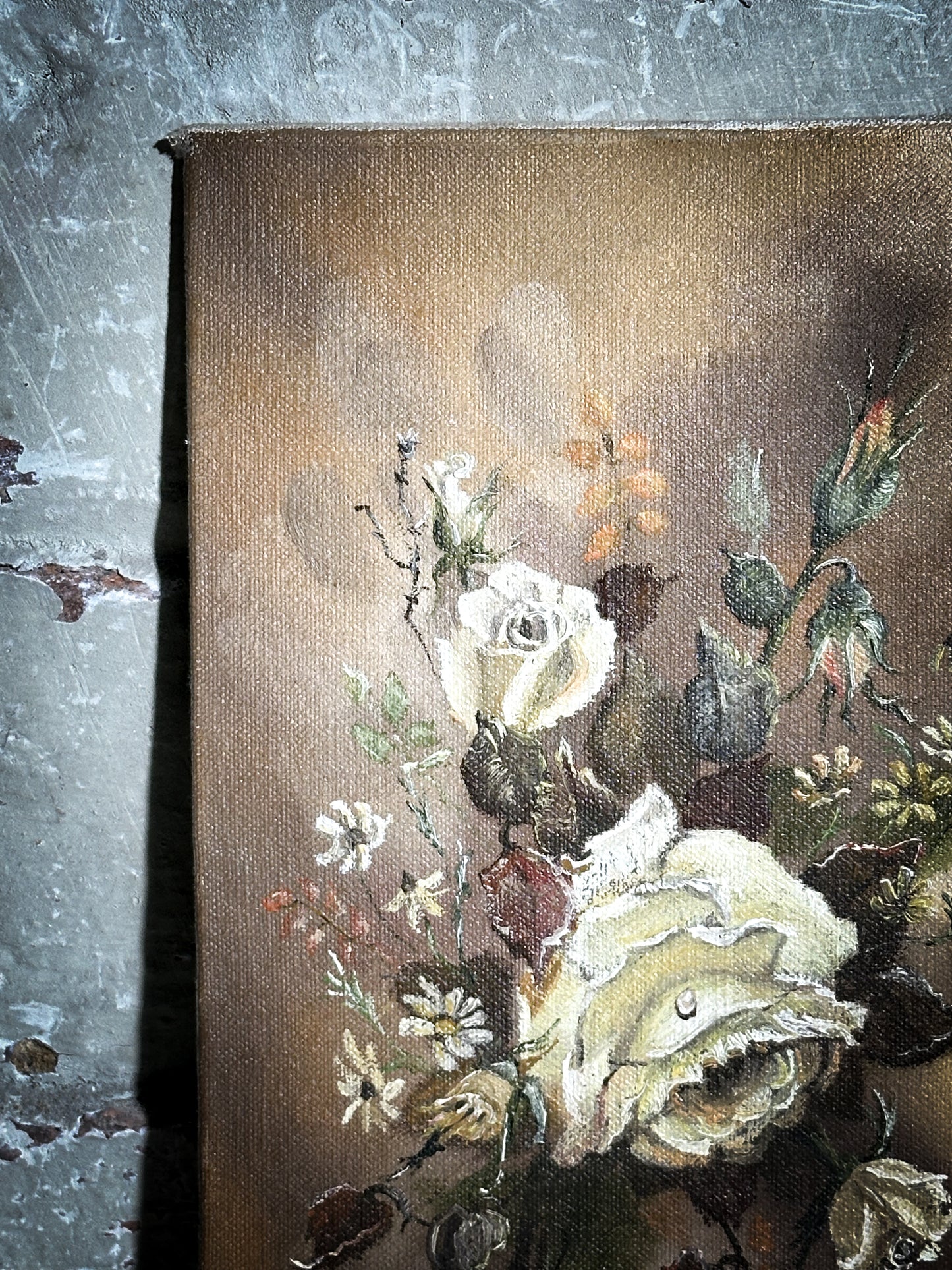 A Vintage Oil on board Flower Painting