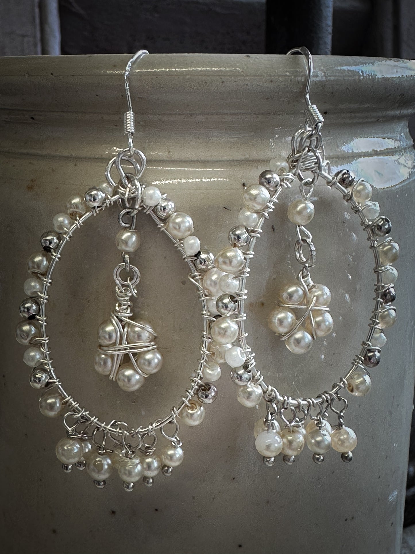 Vintage Pearl beaded Chandelier Daisy Earrings by Jealous Moon Jewellery