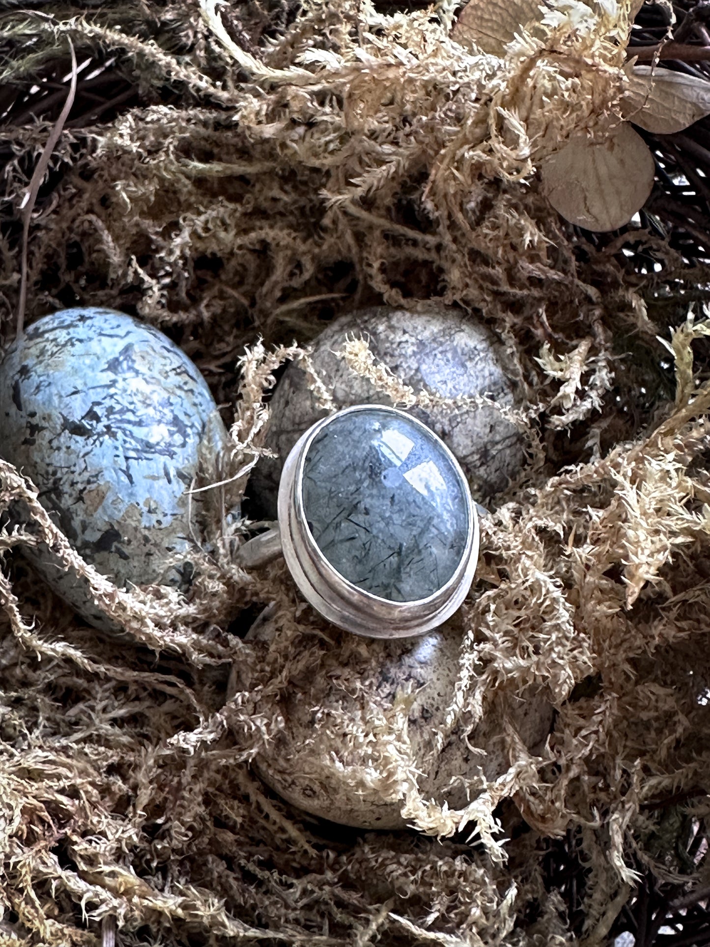 Moonlit Tourmaline Ring – Natural Tourmalinated Quartz in Sterling Silver