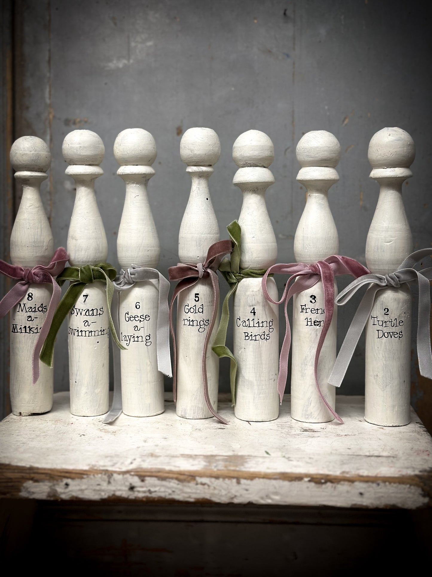 Twelve Days of Christmas Set of Vintage French Wooden Skittles