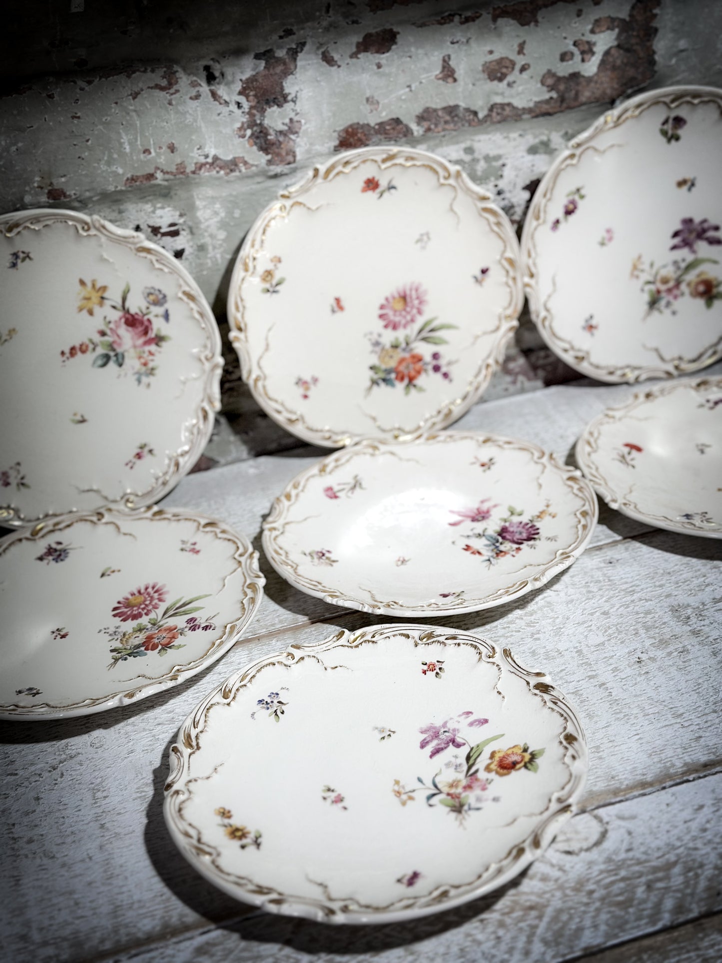 French Antique Sarreguemines Hand painted Floral Salad Plates