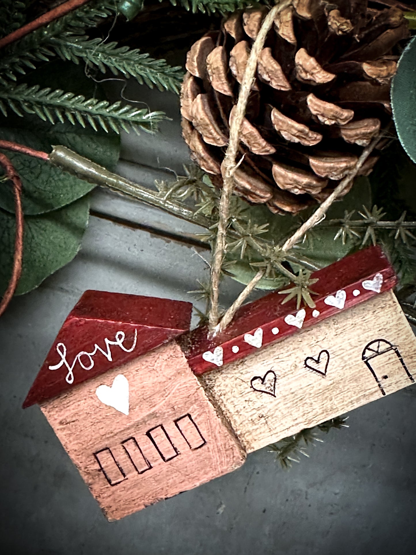 A Hanging Vintage German Erzgebirge Putz Wooden Village House