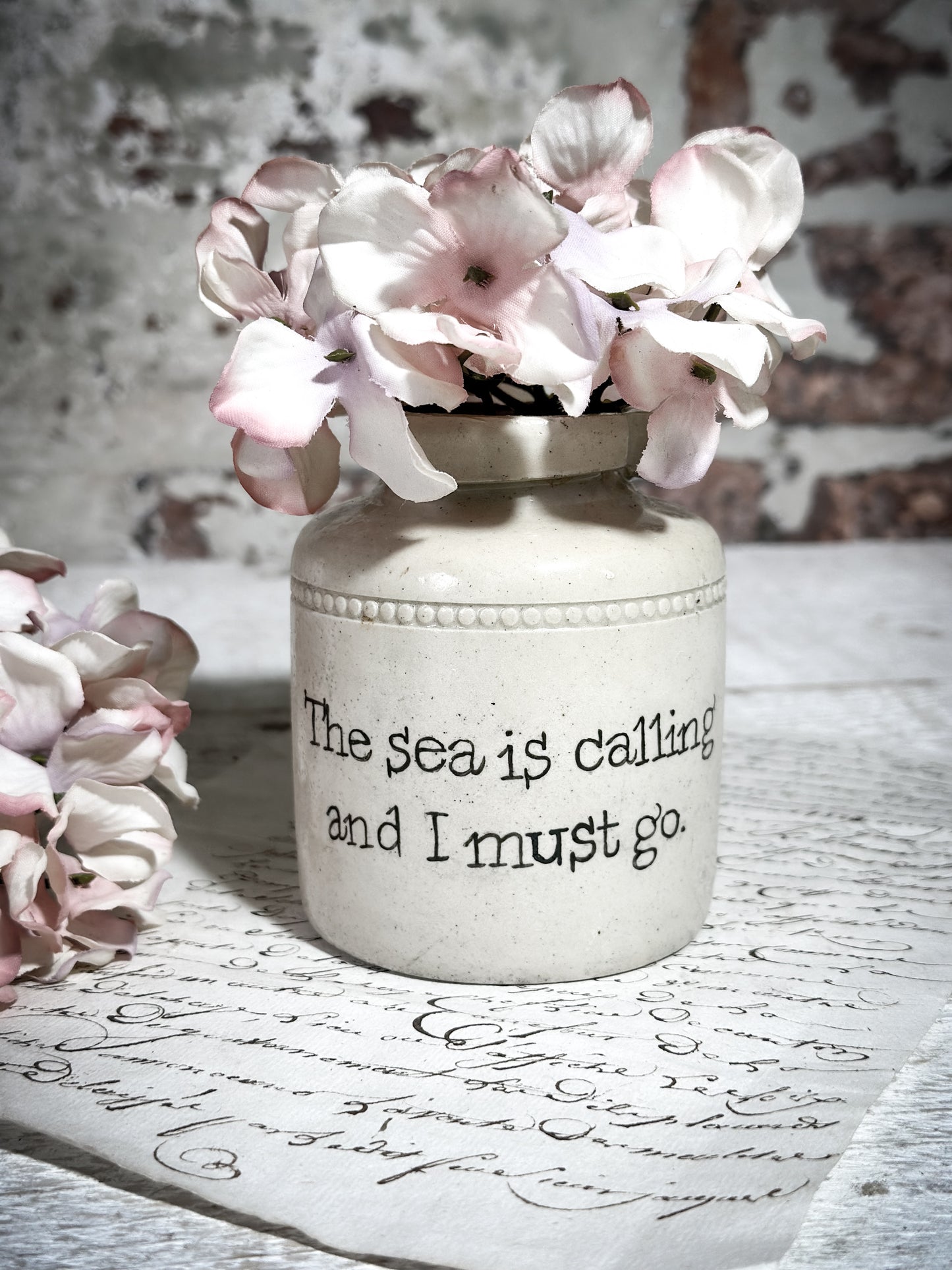 An Antique Caviar Vase Jar with a Hand Painted Inspirational Quote