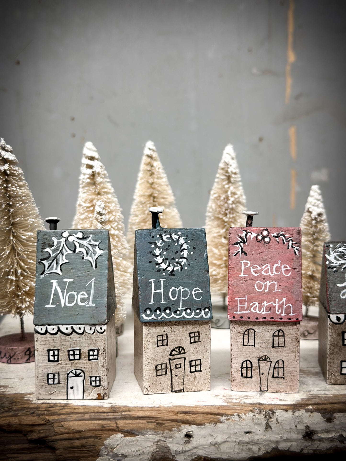 A Large Vintage German Erzgebirge Putz Wooden Village House “Love”