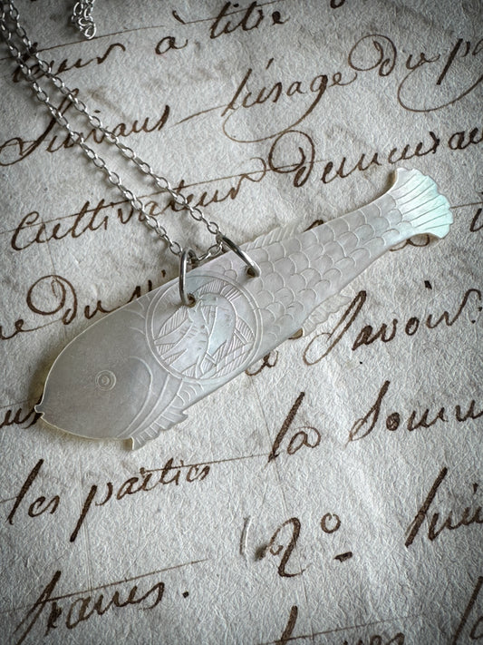 Found Object Mother of Pearl Fish Necklace by Jealous Moon Jewellery