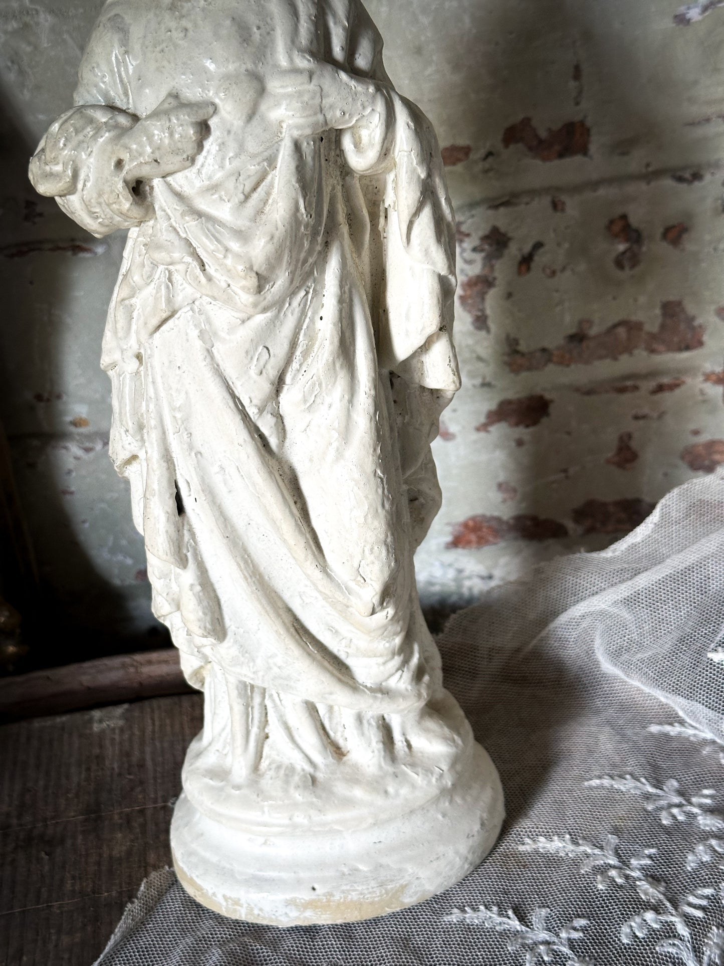 Antique painted chalk ware French Religious statue of Christ Jesus