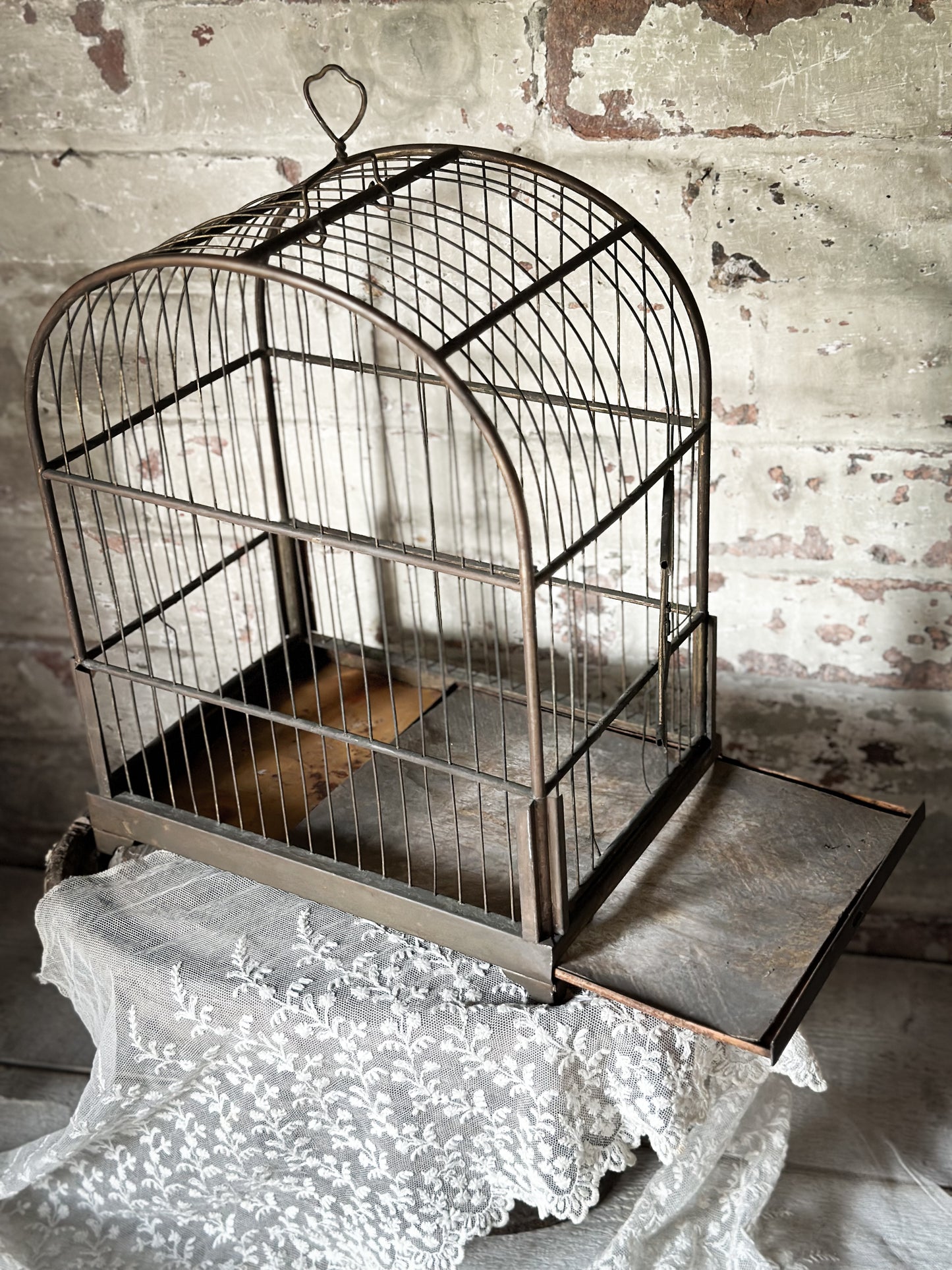 Antique Victorian brass bird cage