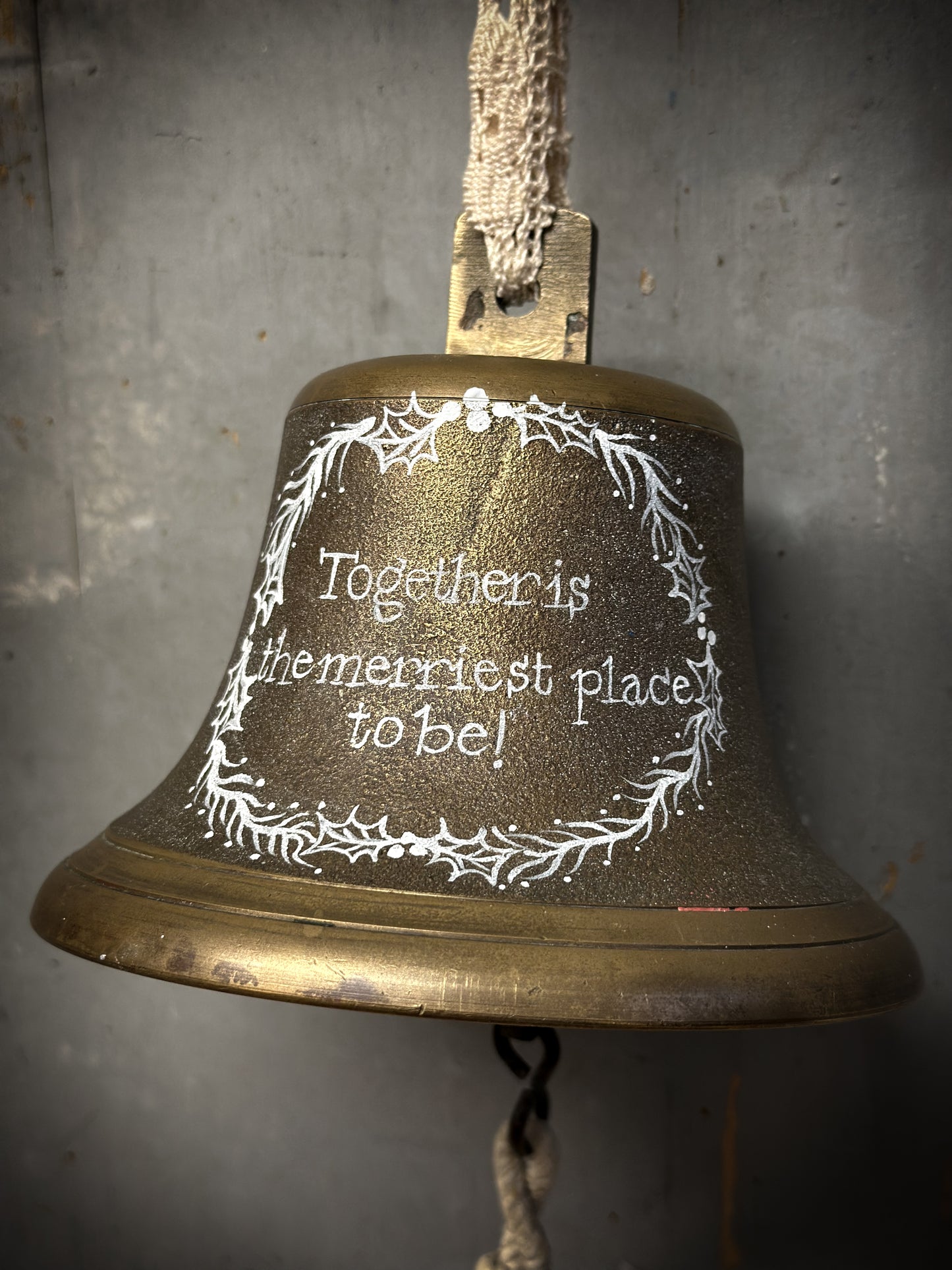 A Large Antique Brass Ship’s Bell With Christmas Quote