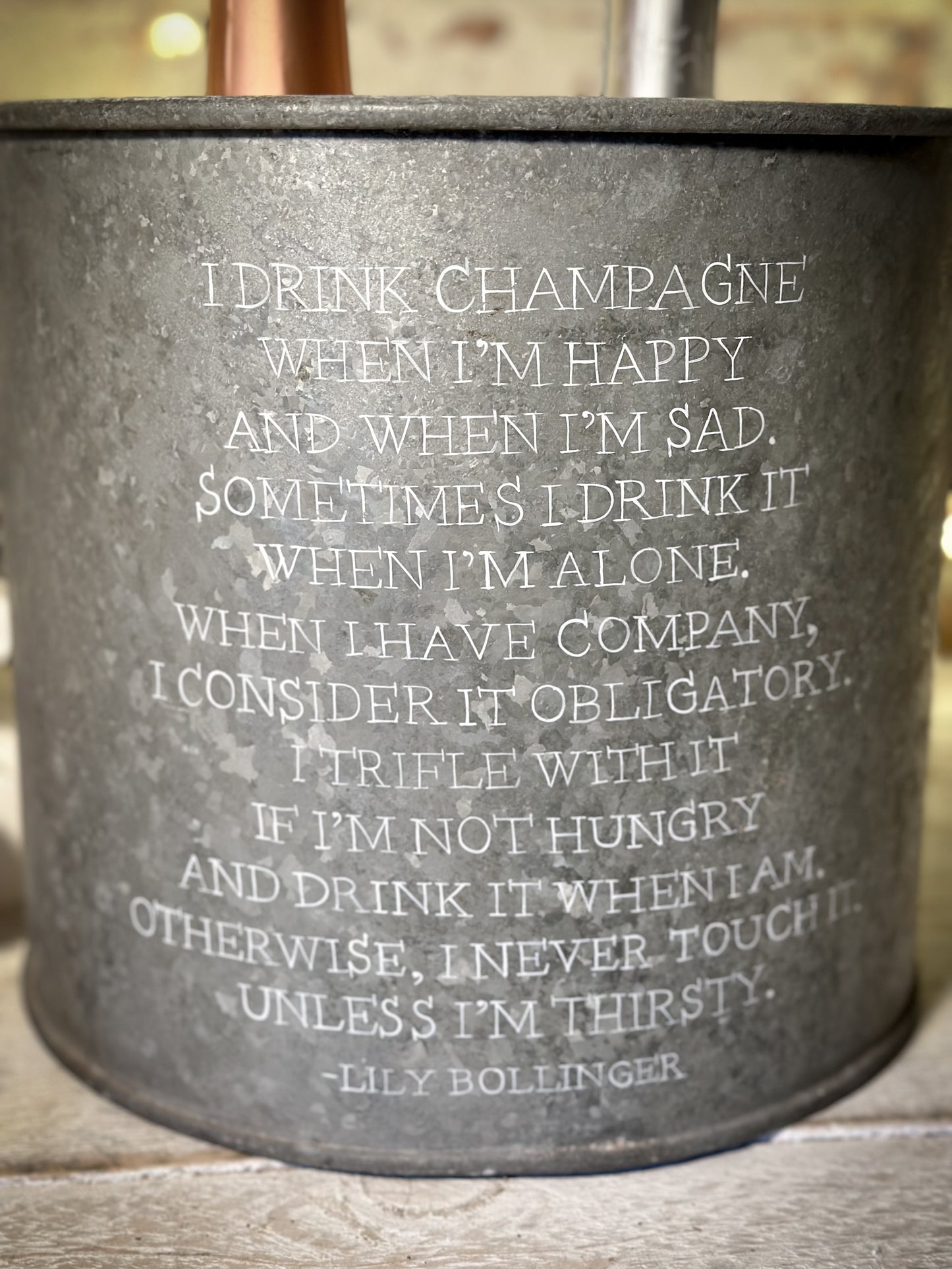 A beautiful heirloom original vintage champagne tub with Lily Bollinger quote pre-order