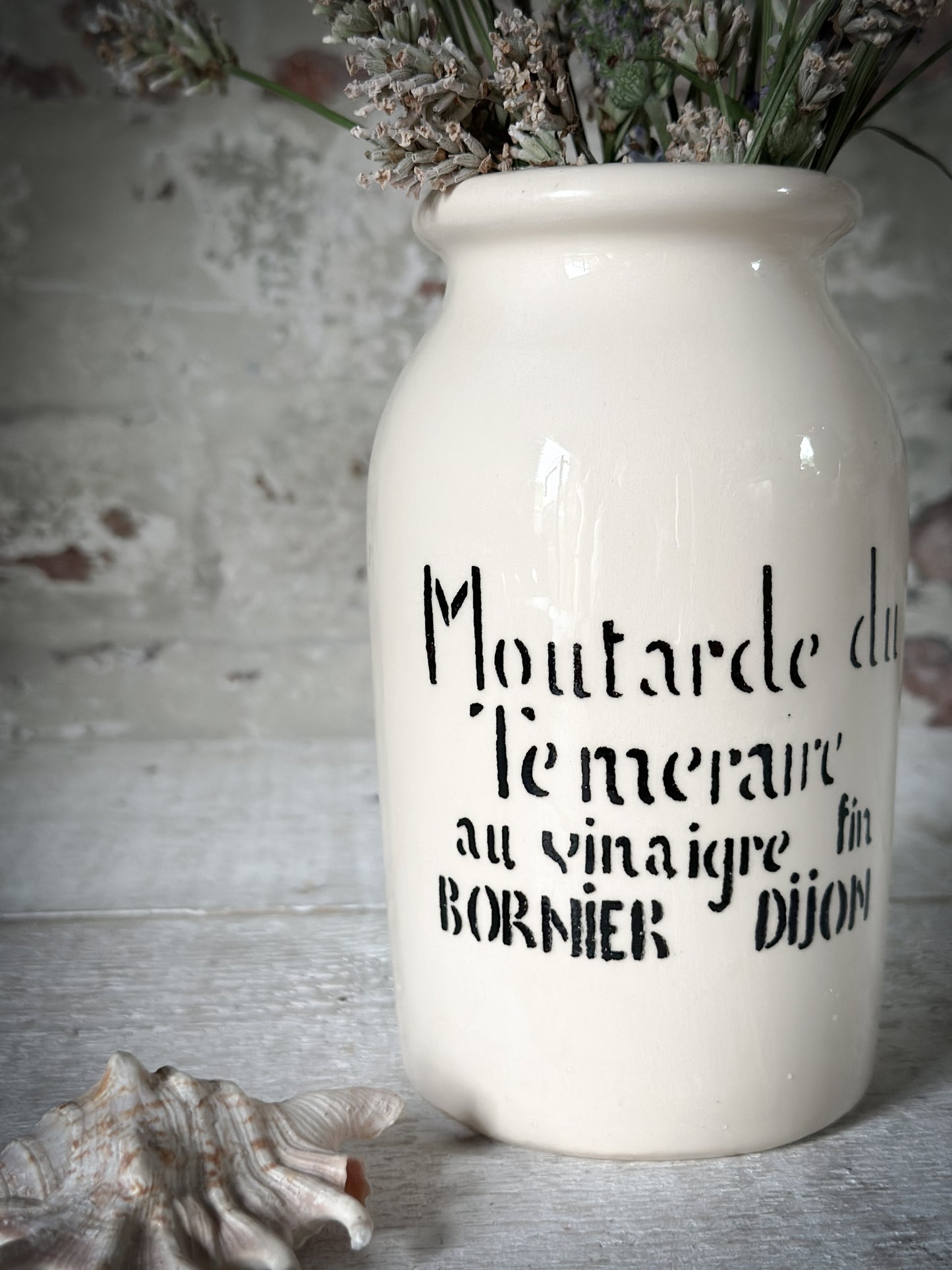 A vintage printed French Mustard Jar