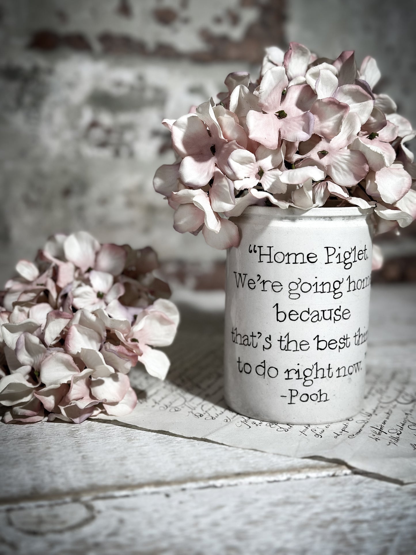 An Antique Jar with a Hand Painted Inspirational Quote