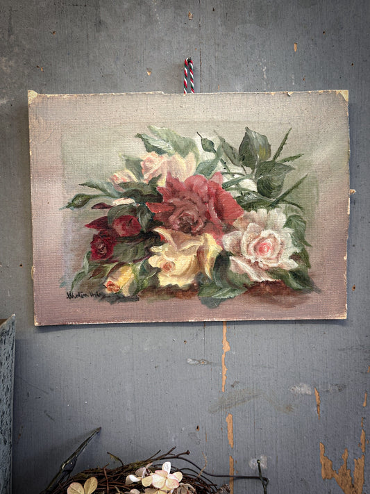 Antique Floral Oil Painting – Roses