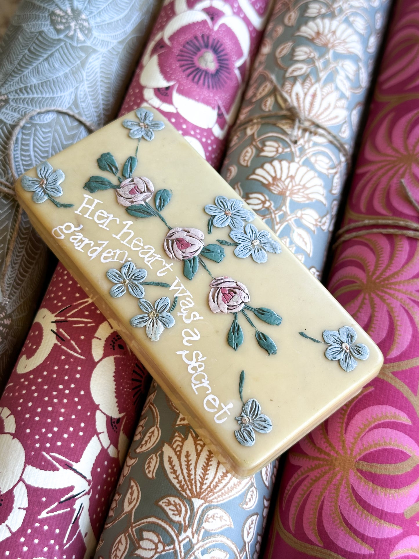 “Her Heart Was a Secret Garden” – Vintage Floral Painted Soap / Trinket Box