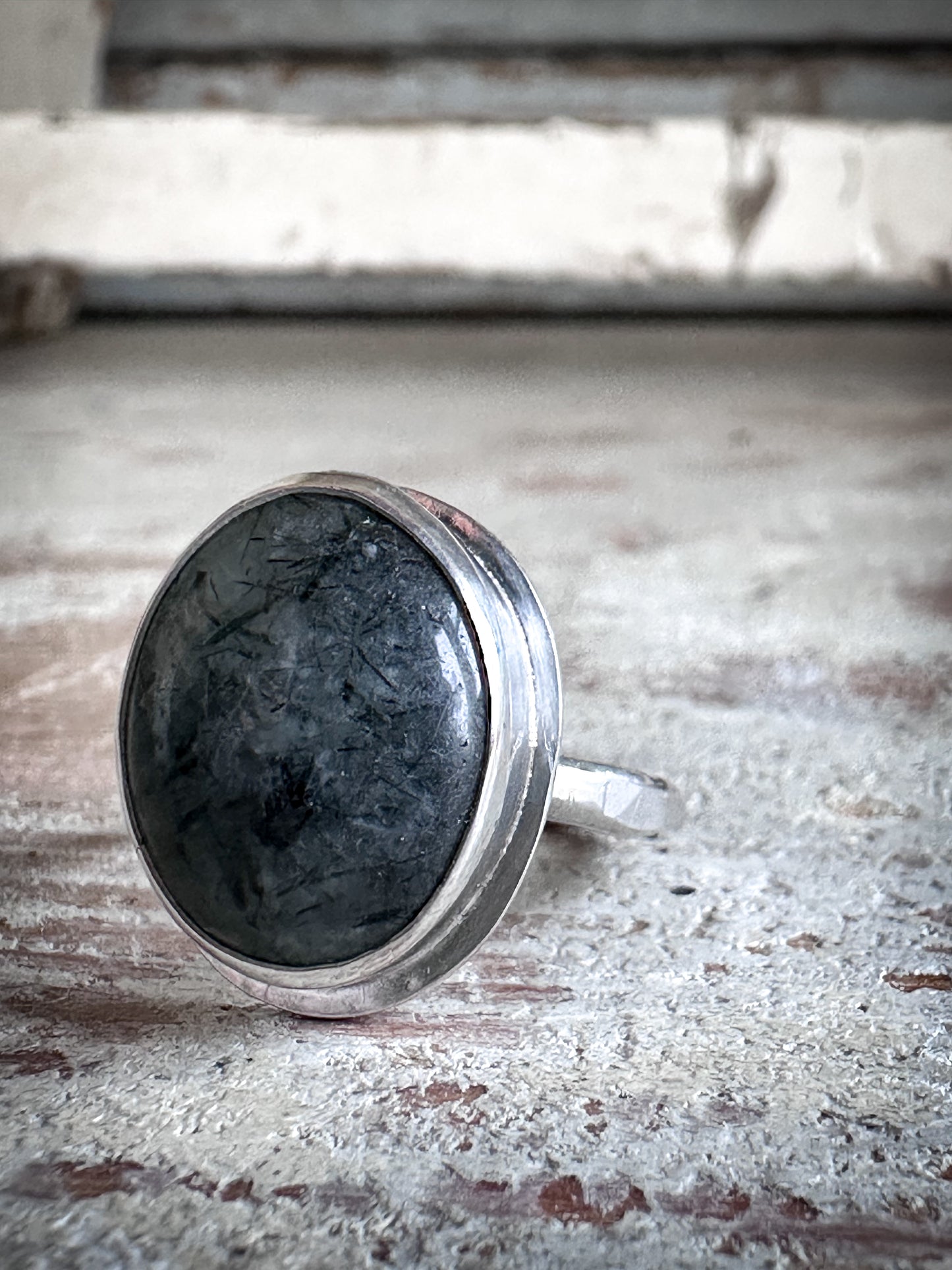 Moonlit Tourmaline Ring – Natural Tourmalinated Quartz in Sterling Silver