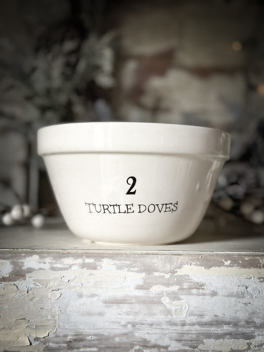 A beautiful vintage Illustrated Ironstone pudding bowl with a hand painted quote