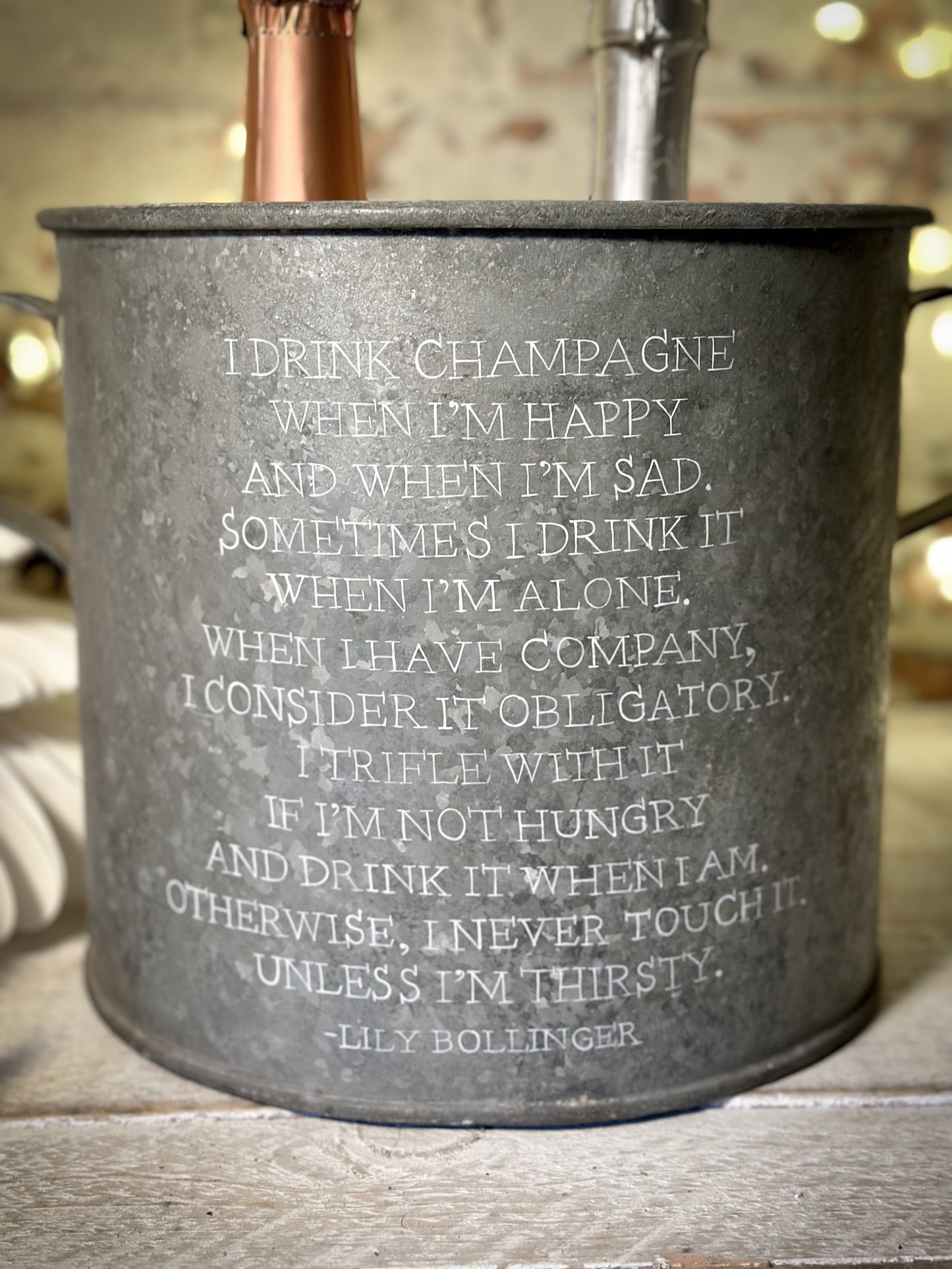 A beautiful heirloom original vintage champagne tub with Lily Bollinger quote pre-order