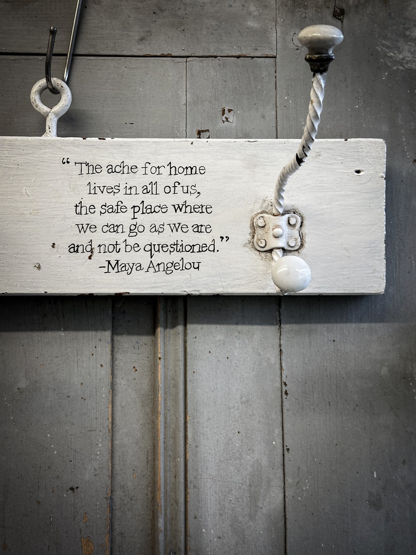 A Vintage Wooden French Coat Peg With Hand Painted Quote