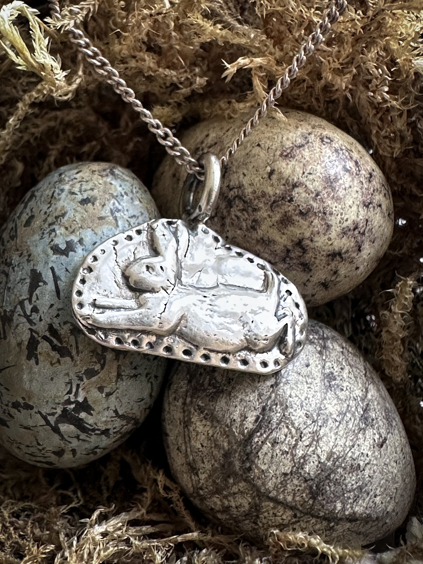 Moonlit Rabbit Pendant – Handcrafted Fine Silver Necklace