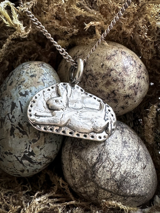 Moonlit Rabbit Pendant – Handcrafted Fine Silver Necklace