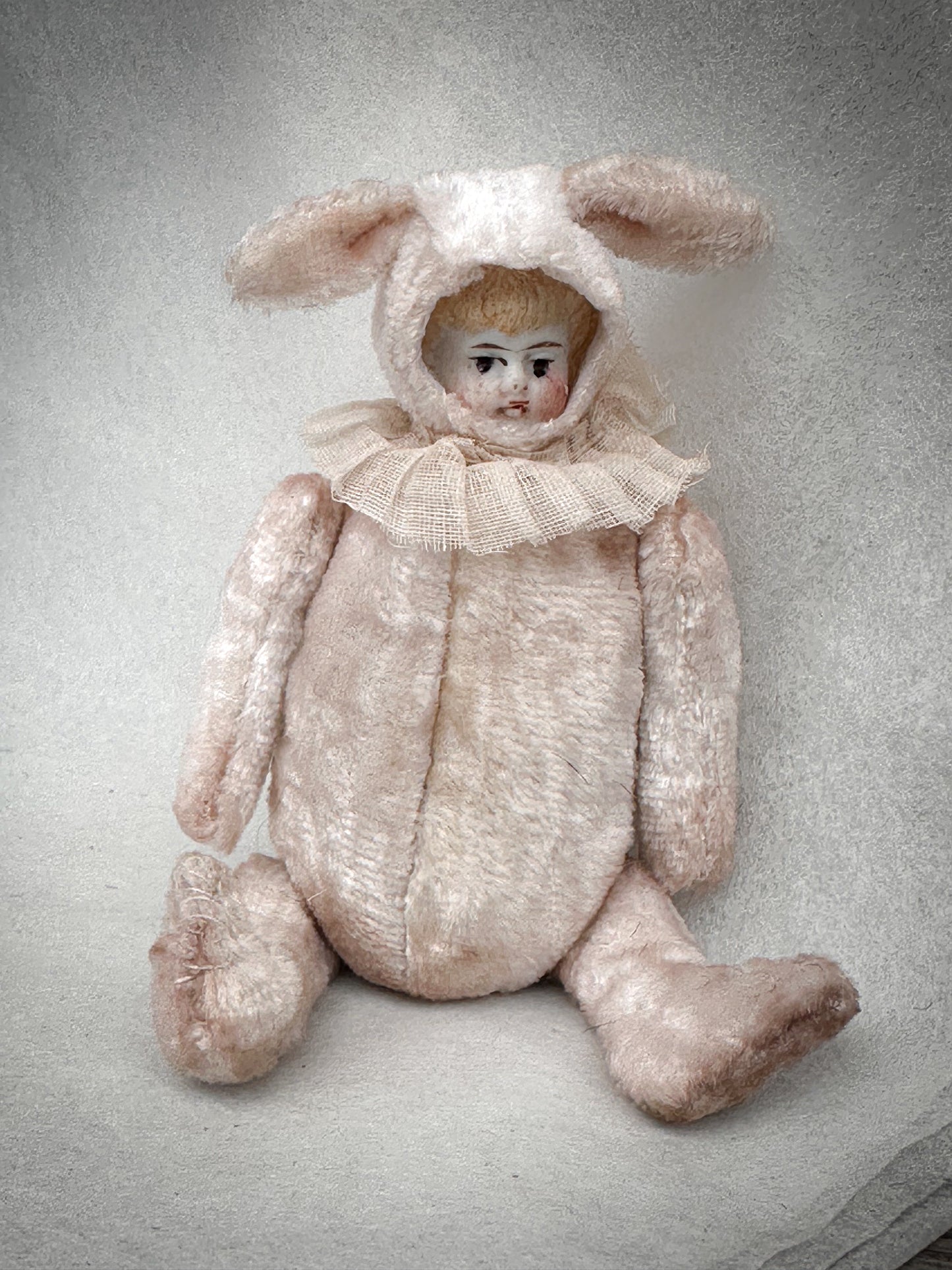 One of a Kind Handmade Artist Bunny Doll by Goody Two Shoes, Reworked Victorian Bisque Doll Collectible