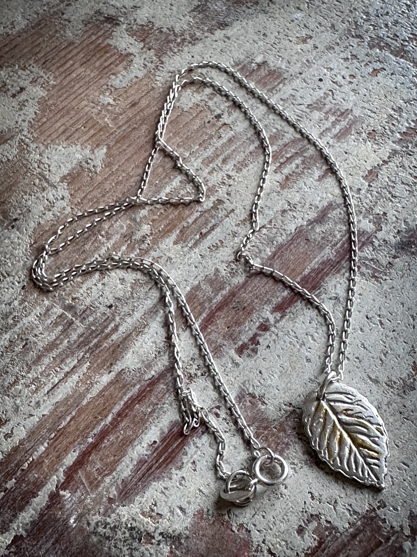 Sunlit Leaf Necklace – Fine Silver Leaf with Keum Boo Gold Detail