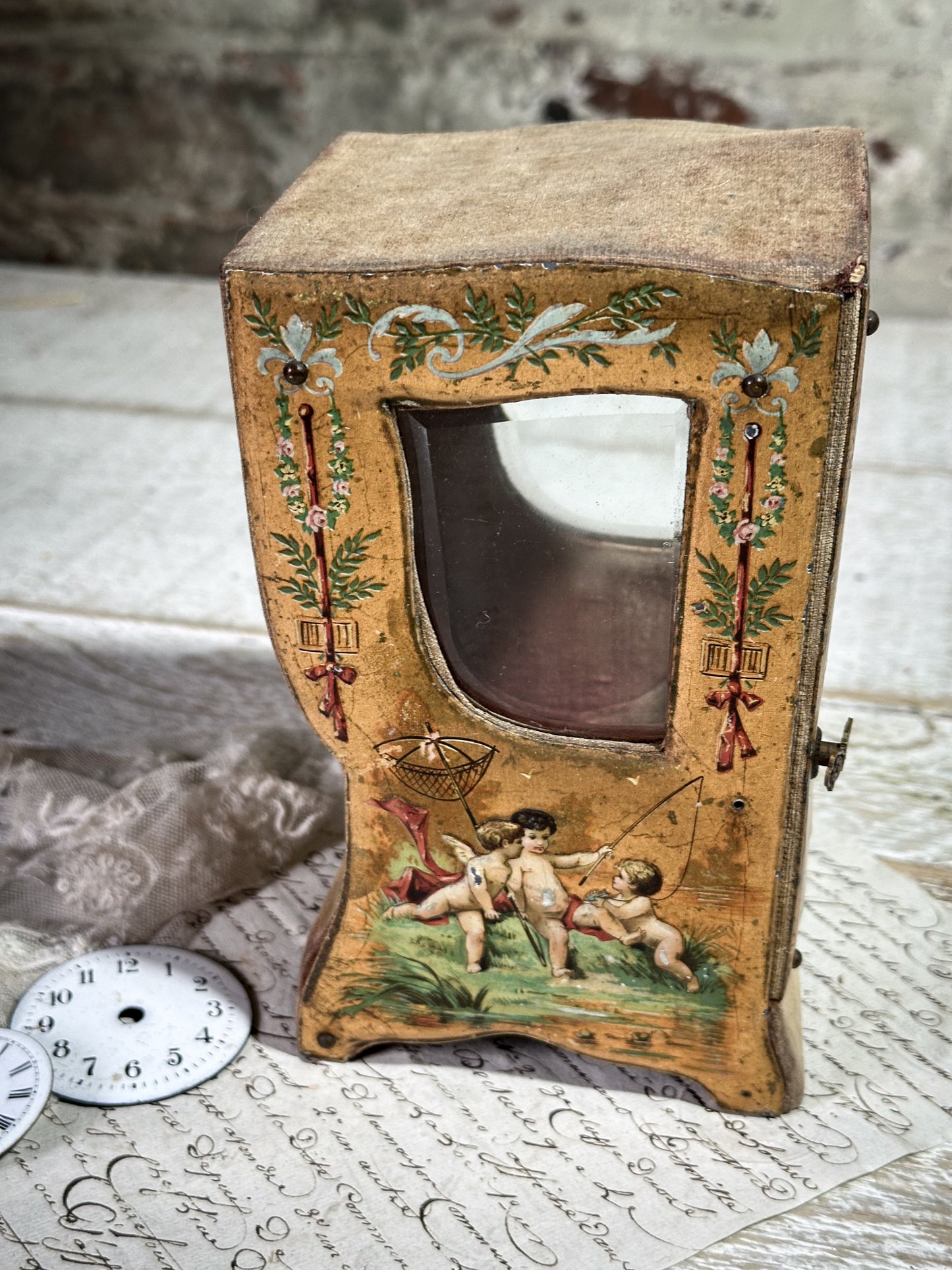 Antique 19th Century French Miniature Vernis Martin Vitrine