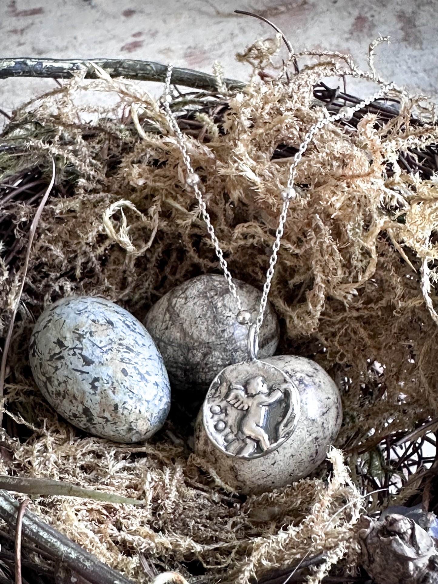 Cherub of Hope Necklace – Handcrafted Fine Silver Pendant