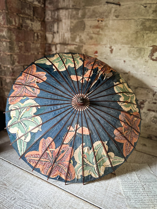 Vintage Hand-Painted Bamboo Paper Parasol | Decorative Asian Umbrella