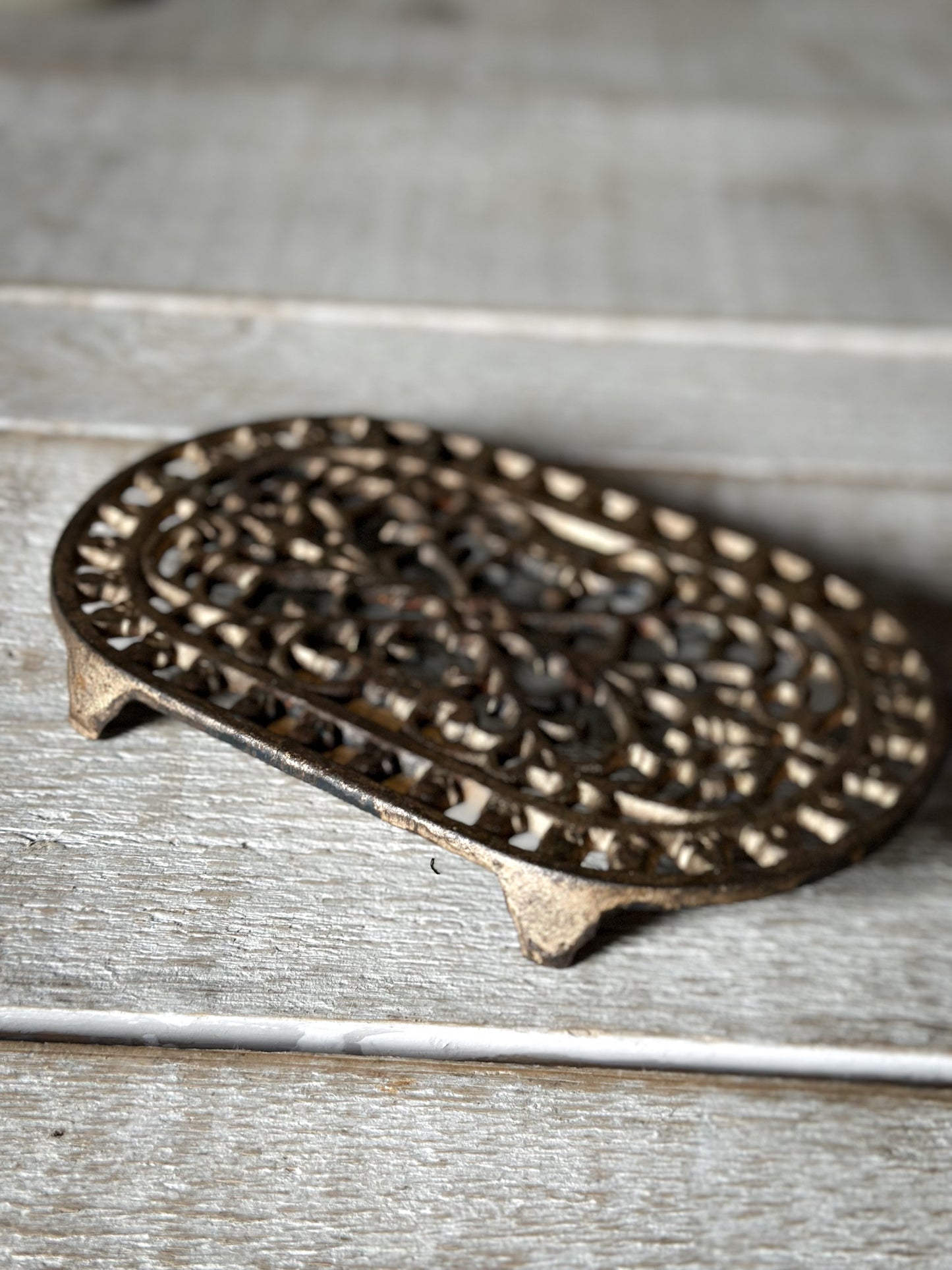 Antique Victorian Cast Iron Trivet with Gilt Decoration