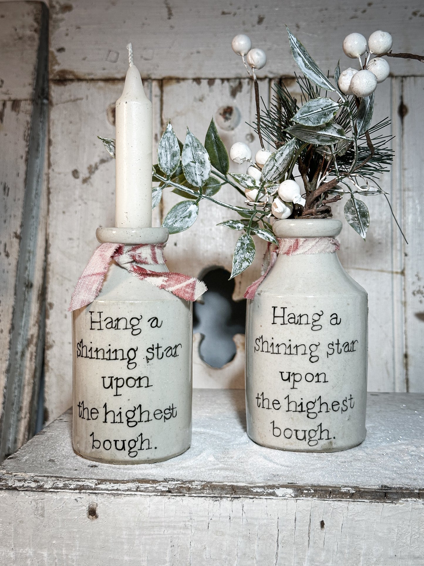 A Victorian unearthed stoneware pottery bottle with a hand painted quote