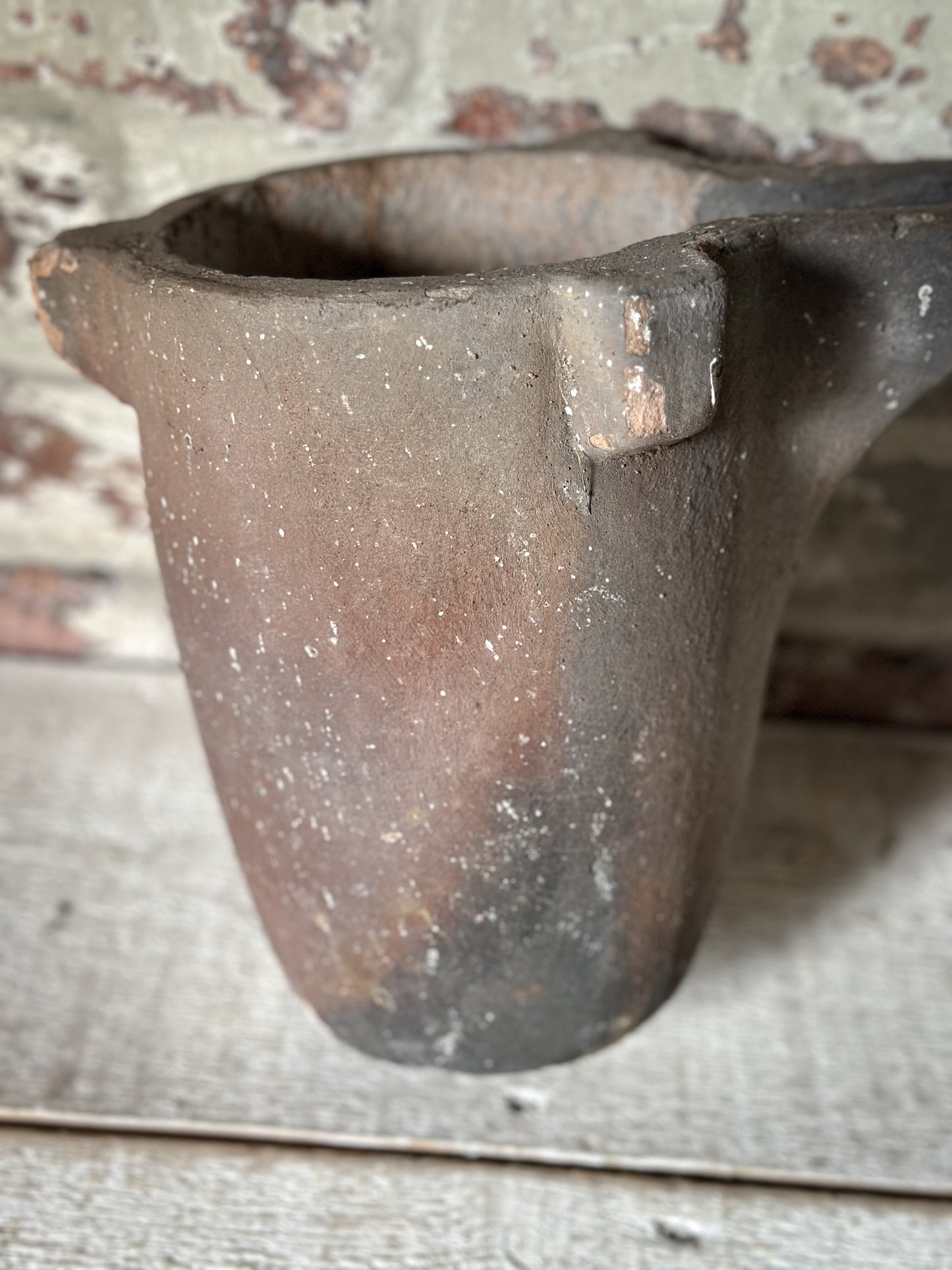 Antique Industrial Foundry Crucible with Original Furnace Slag