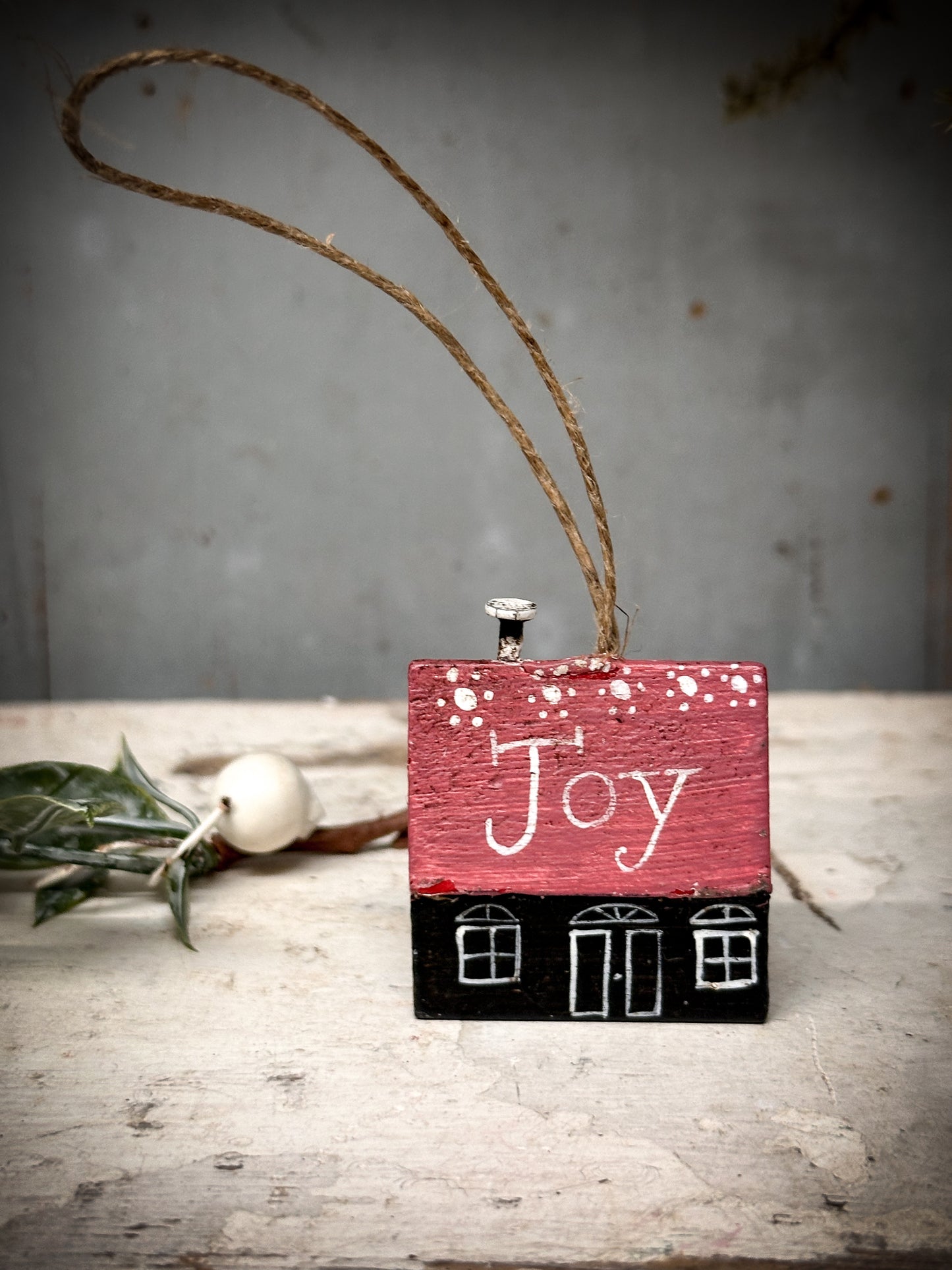 A Hanging Vintage German Erzgebirge Putz Wooden Village House