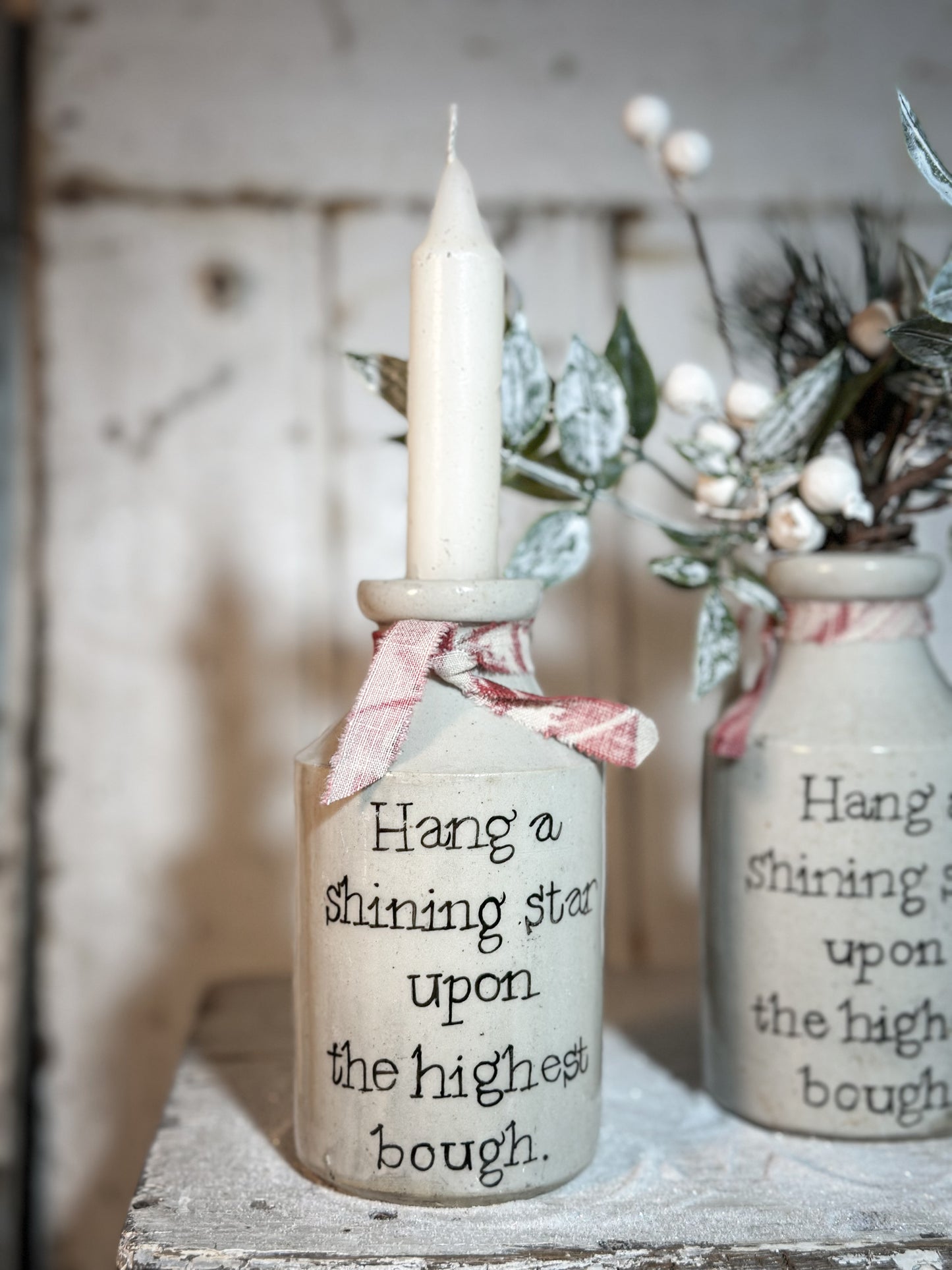 A Victorian unearthed stoneware pottery bottle with a hand painted quote