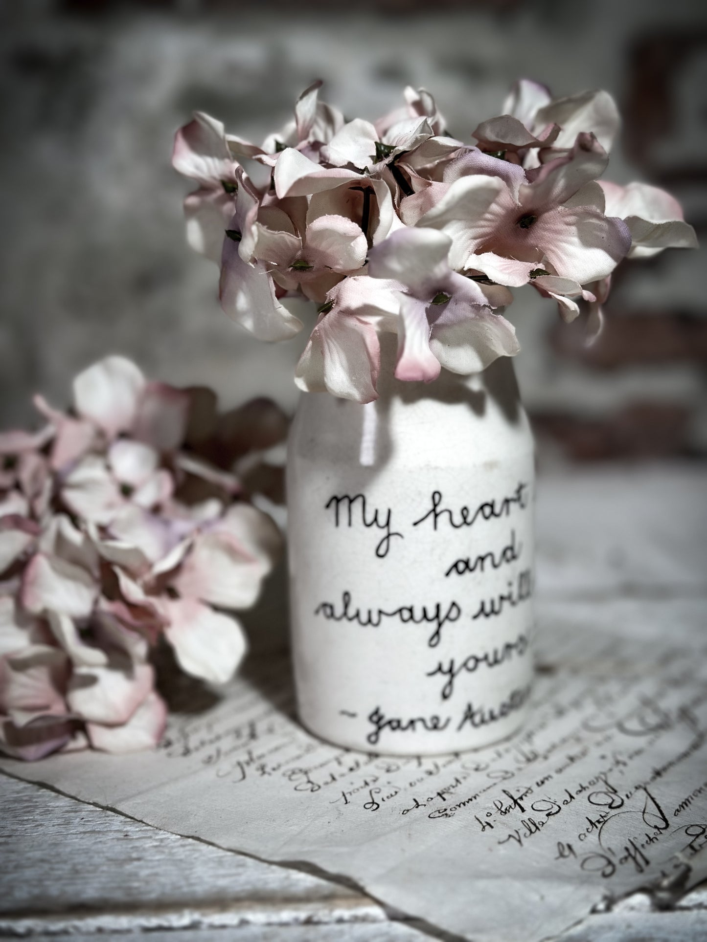 An Antique Creamery Vase Jar with a Hand Painted Inspirational Quote