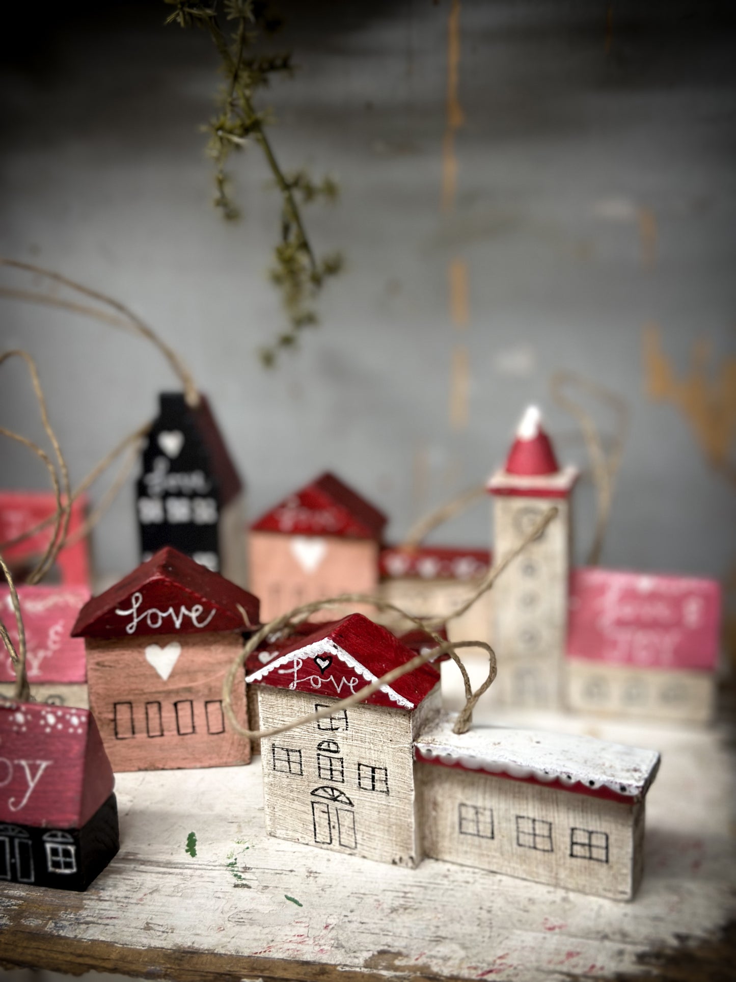 A Hanging Vintage German Erzgebirge Putz Wooden Village House