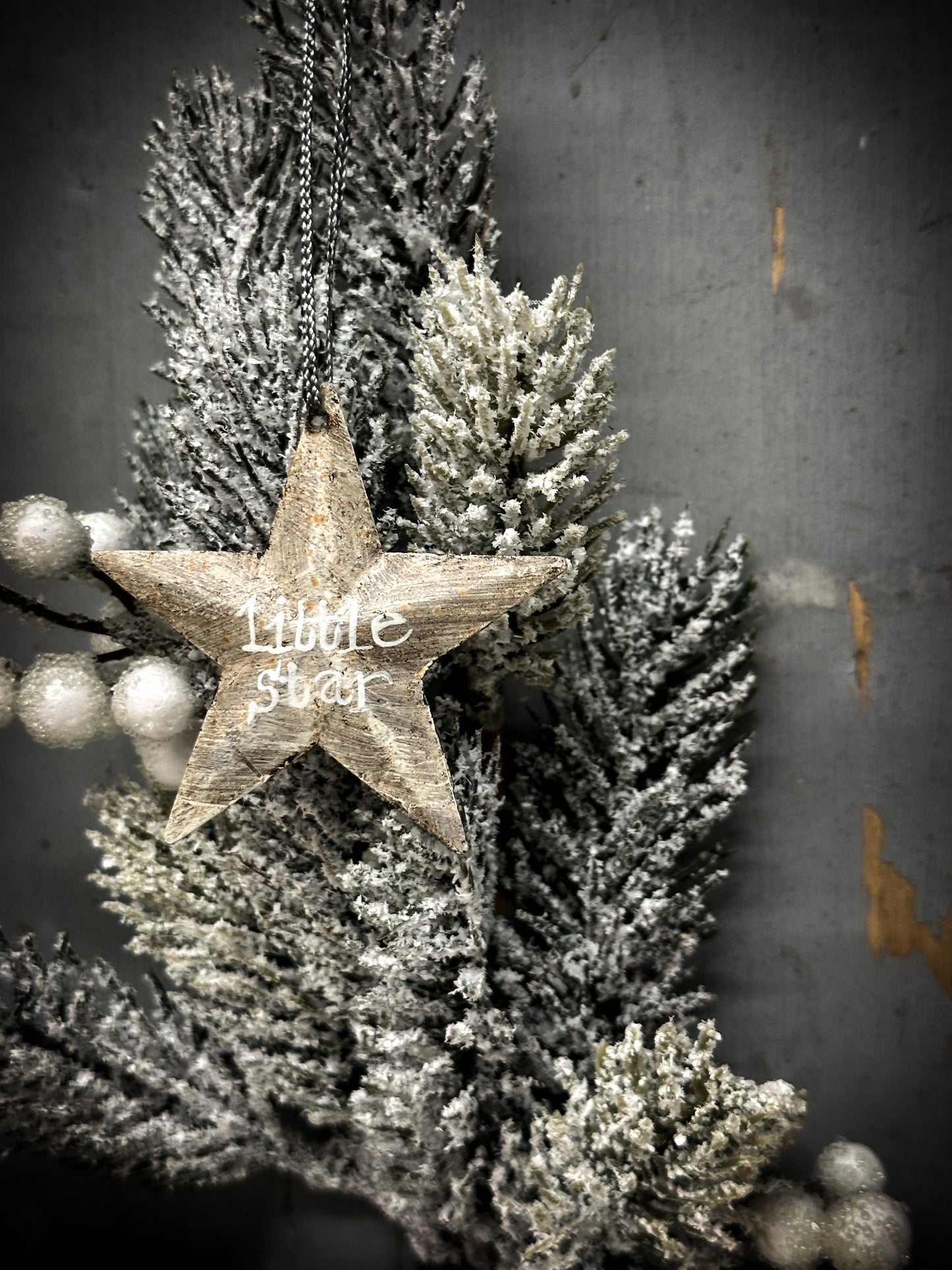 A medium Grey Tin Barn Star Christmas Decoration “Little Star”