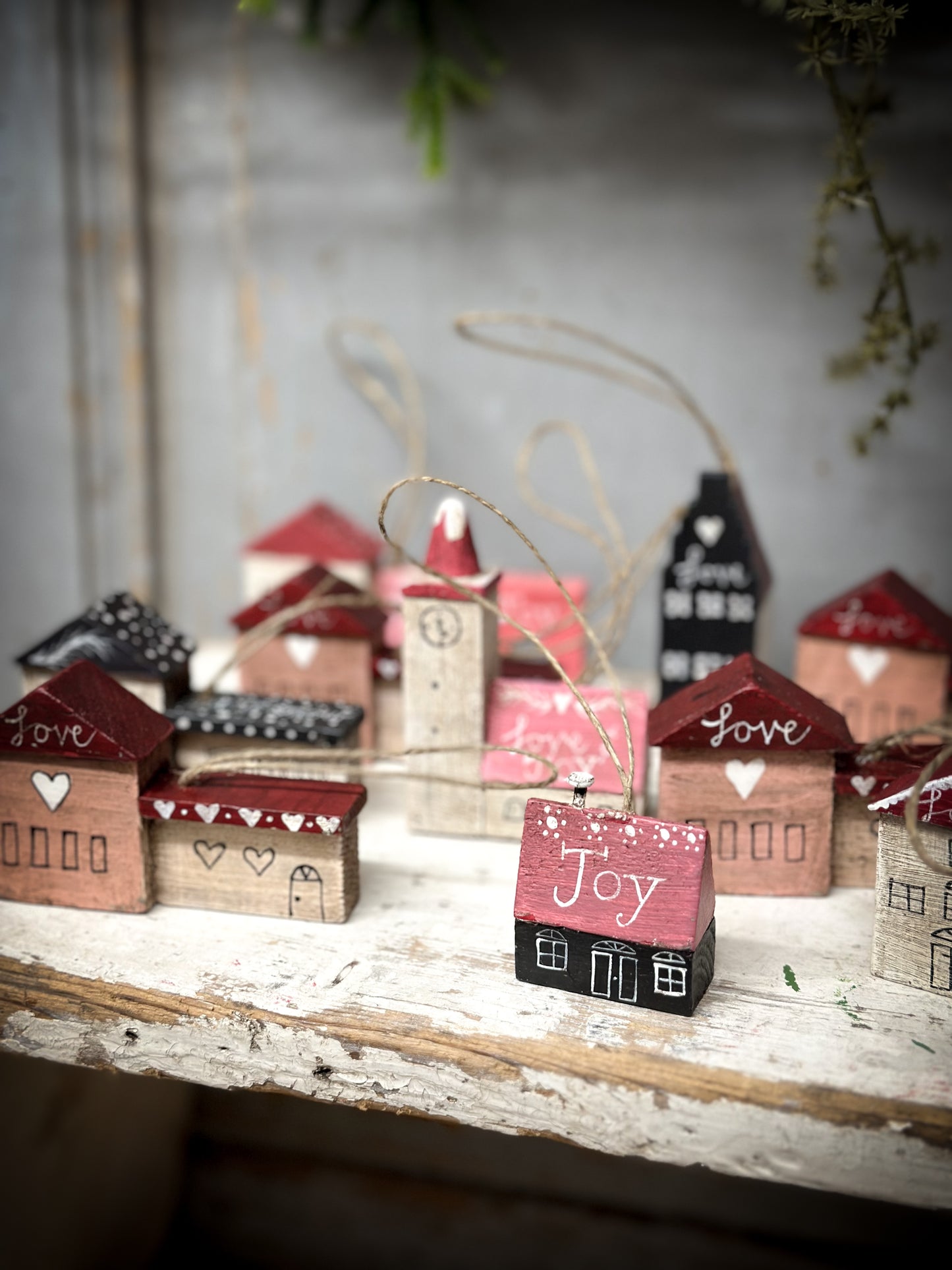 A Hanging Vintage German Erzgebirge Putz Wooden Village House