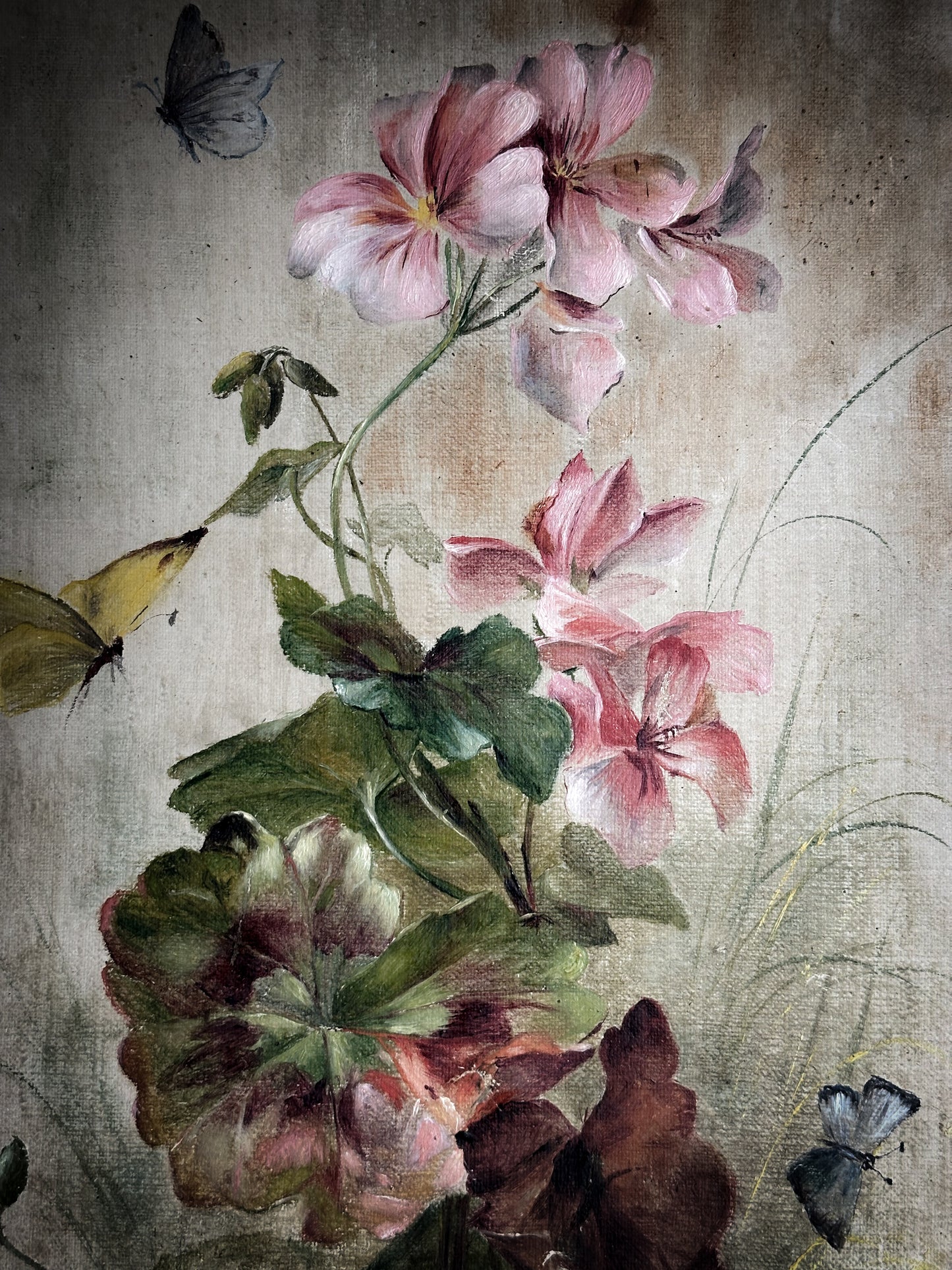 Antique Oil on Board Flower Painting 1890