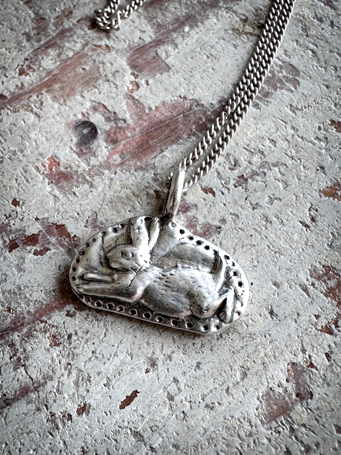 Moonlit Rabbit Pendant – Handcrafted Fine Silver Necklace