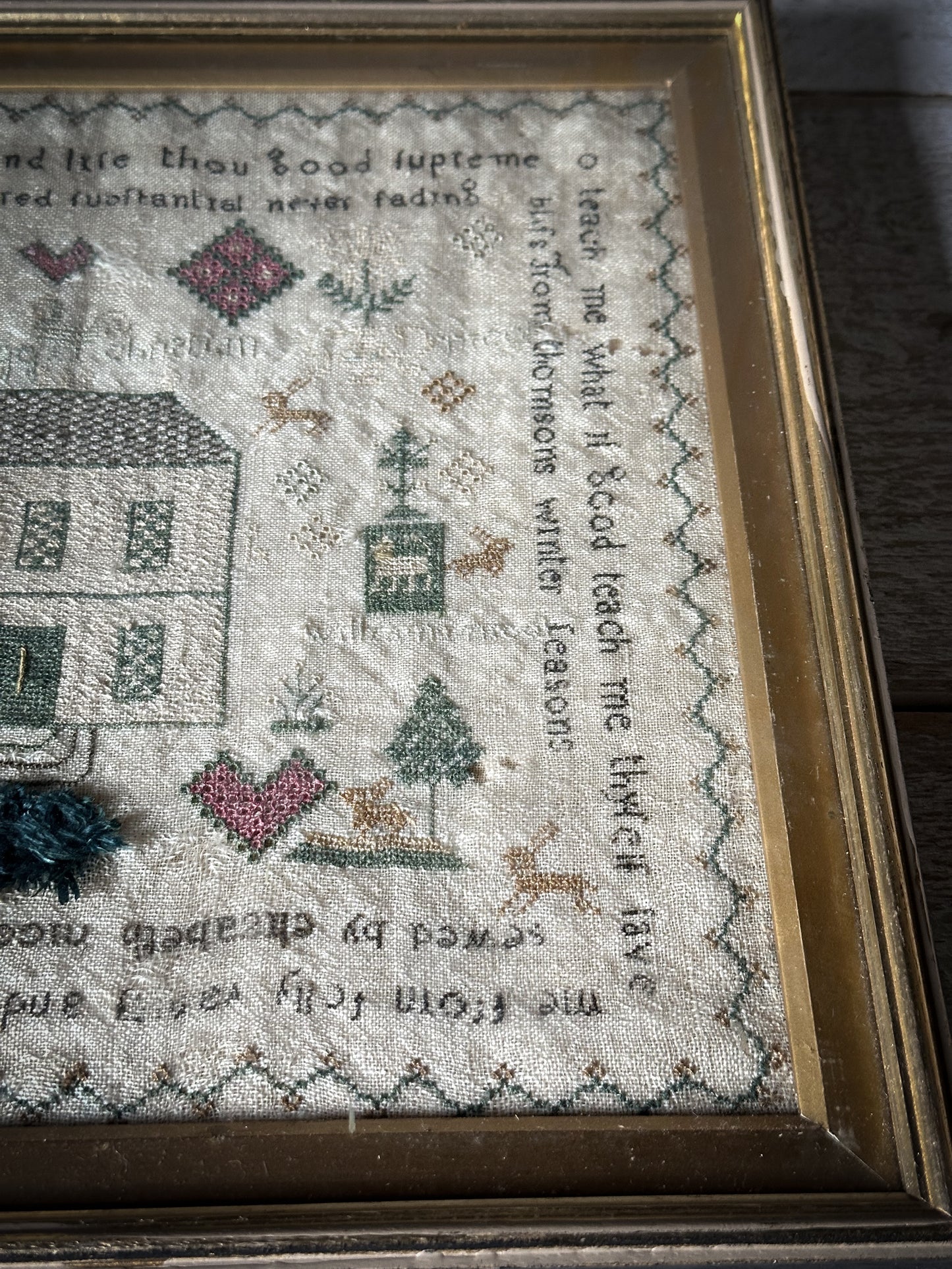 The most wonderful framed antique stitched sampler