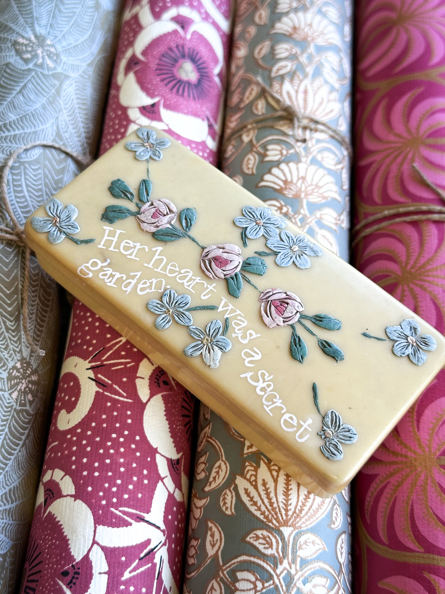“Her Heart Was a Secret Garden” – Vintage Floral Painted Soap / Trinket Box
