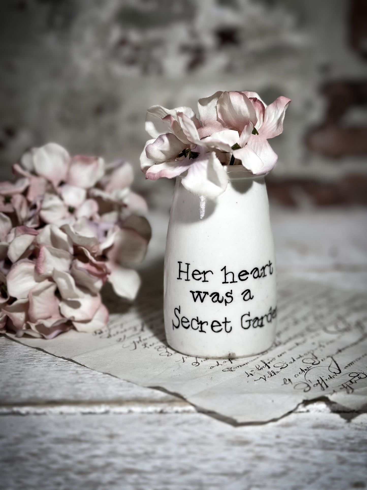 An Antique Creamery Vase Bottle with a Hand Painted Inspirational Quote